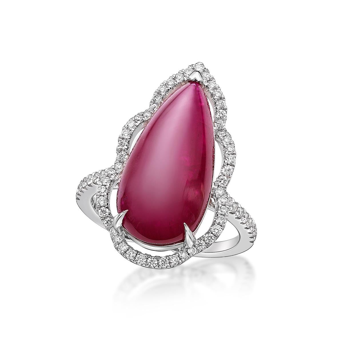 Pear Cut GILIN 18K White Gold Diamond Ring with Ruby For Sale