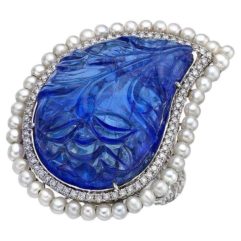 GILIN Bague en or blanc 18 carats et diamants avec tanzanite