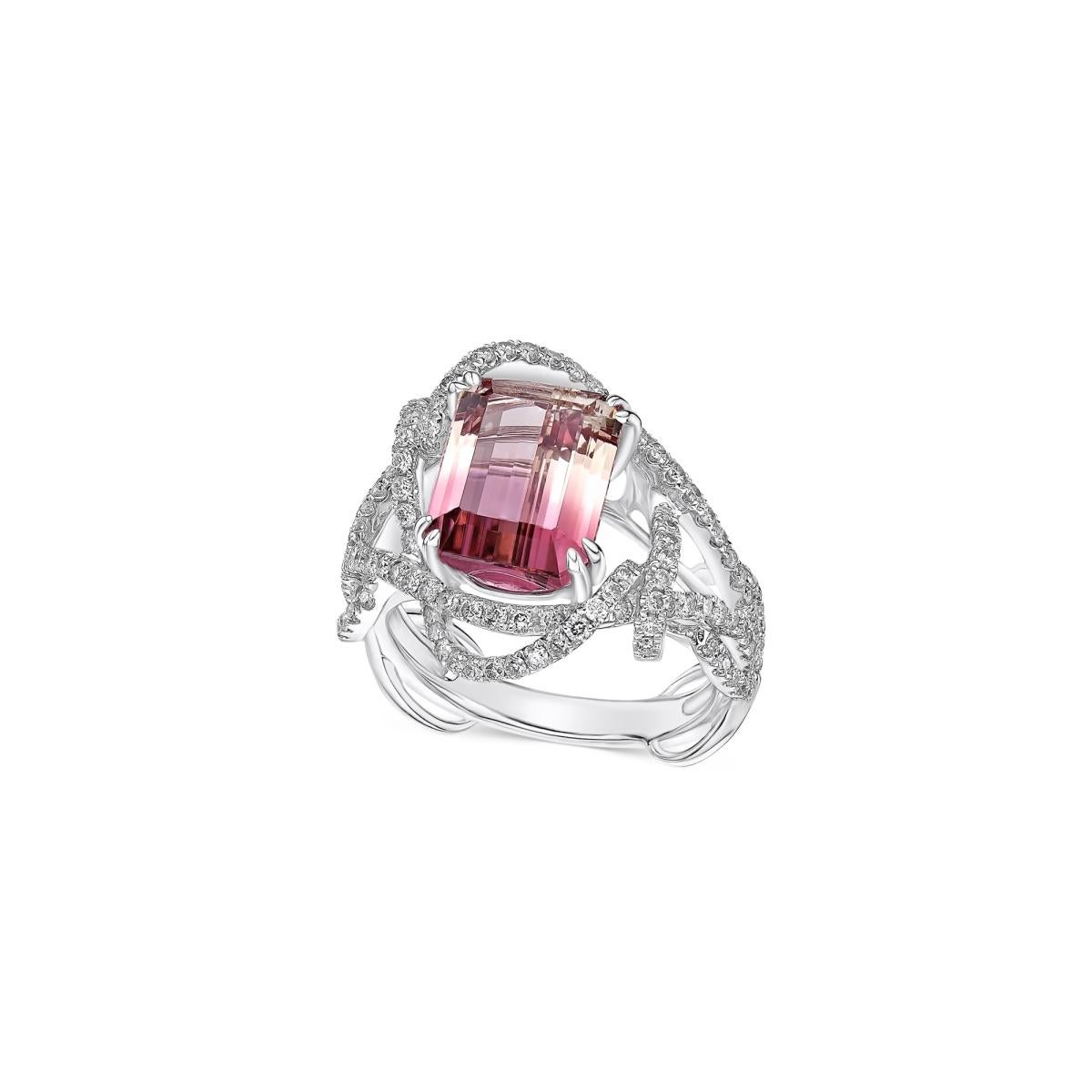 GILIN 18K White Gold Diamond Ring with Tourmaline In New Condition For Sale In Central, HK