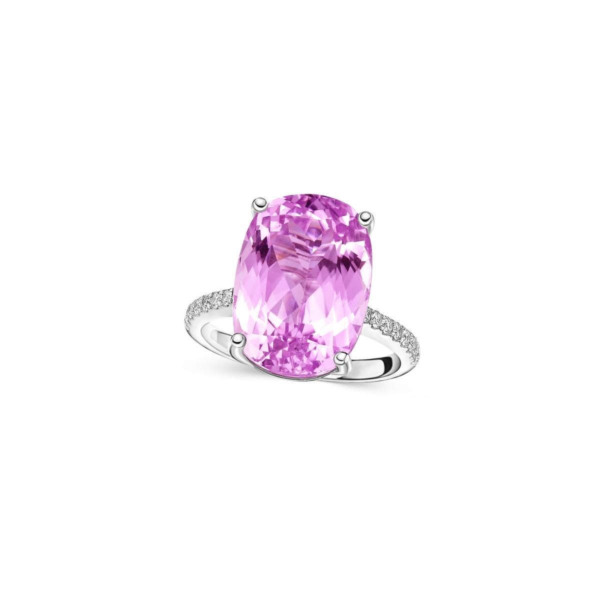 Kunzite is a variety of spodumene, a pyroxene mineral. While spodumene naturally occurs in diverse colors, kunzite is typical of the pink to purple variety.

The Centre Kunzite weighs 15.58 Carat, with 16 pieces 0.23 Carat of diamonds beautifully