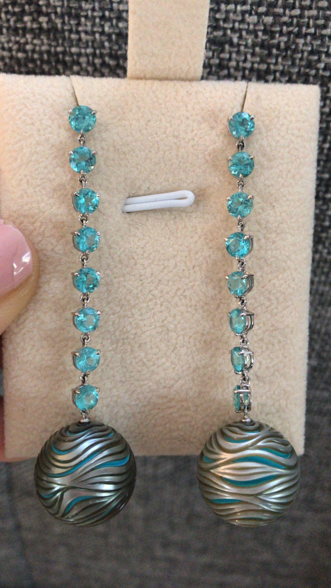 GILIN 18K White Gold Earring with Apatite, Turquoise & Pearl In New Condition For Sale In Central, HK