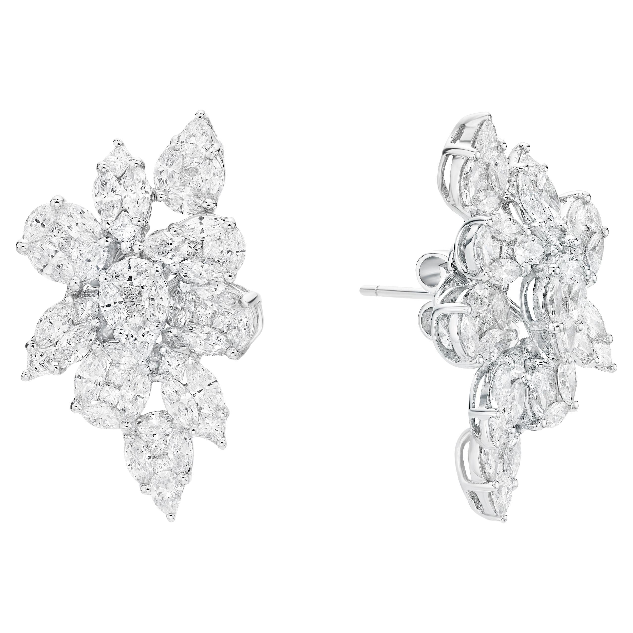 GILIN 18K White Gold Harry Winston Style Cluster Diamond Earring