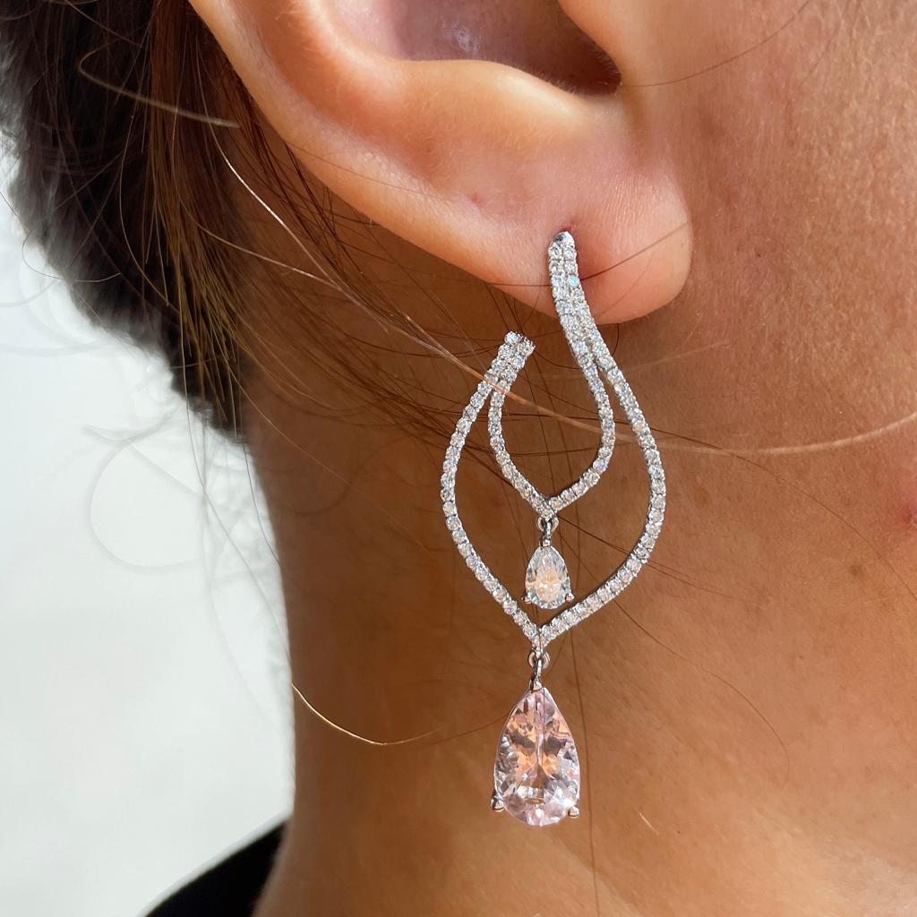 Women's Gilin 18K White Gold Morganite Diamond Cocktail Earring For Sale