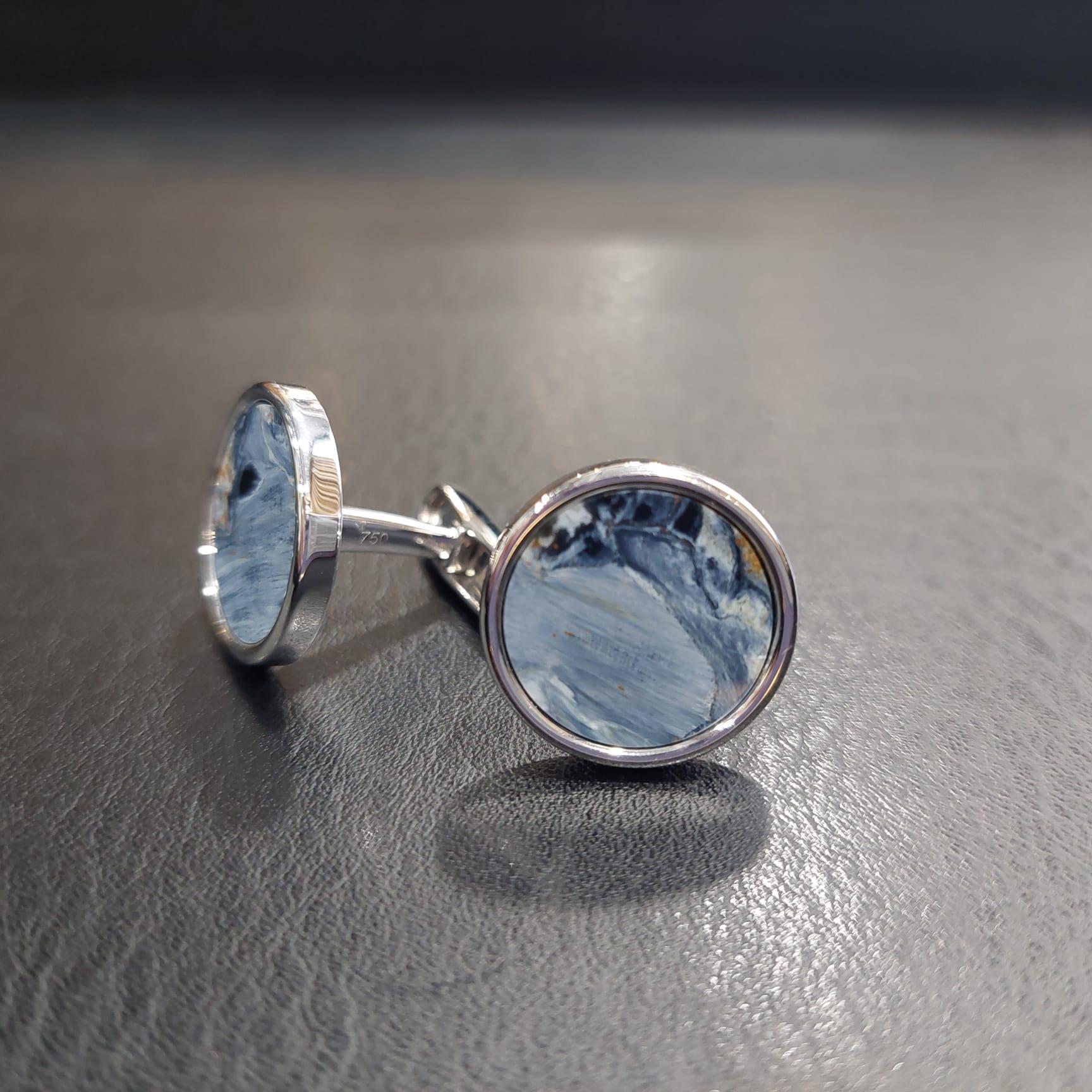 Modern Gilin 18k White Gold Pietersite Cufflinks For Sale