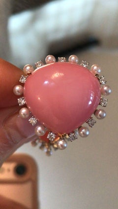GILIN 18K White Gold Ring with Pink Opal, Pearl and Diamond