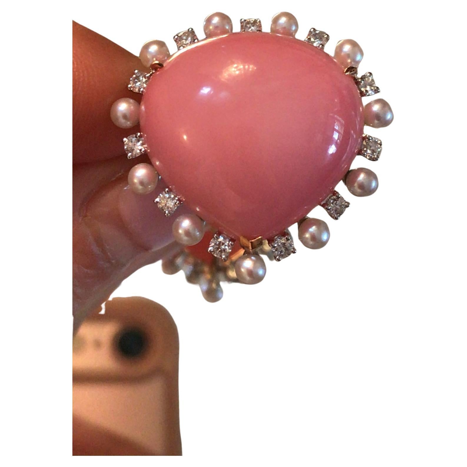 GILIN 18K White Gold Ring with Pink Opal, Pearl and Diamond For Sale