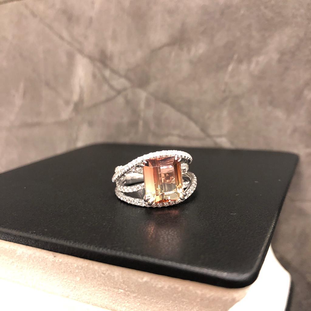 Modern GILIN 18K White Gold Tourmaline Diamond Ring For Sale