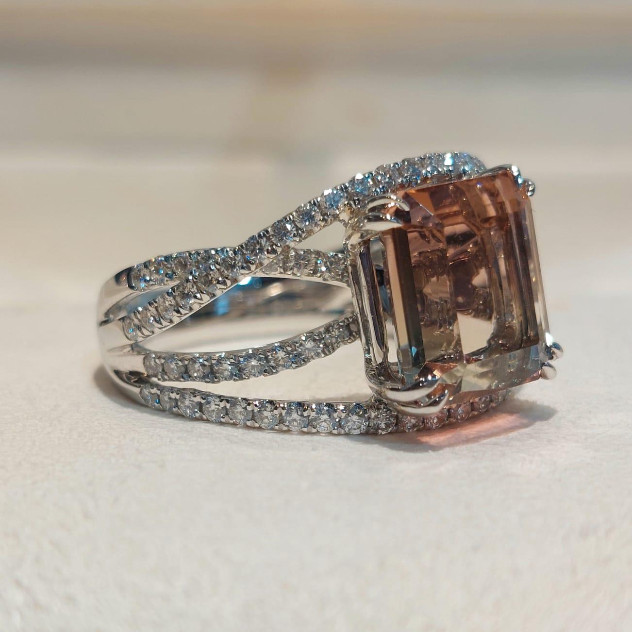 Women's GILIN 18K White Gold Tourmaline Diamond Ring For Sale
