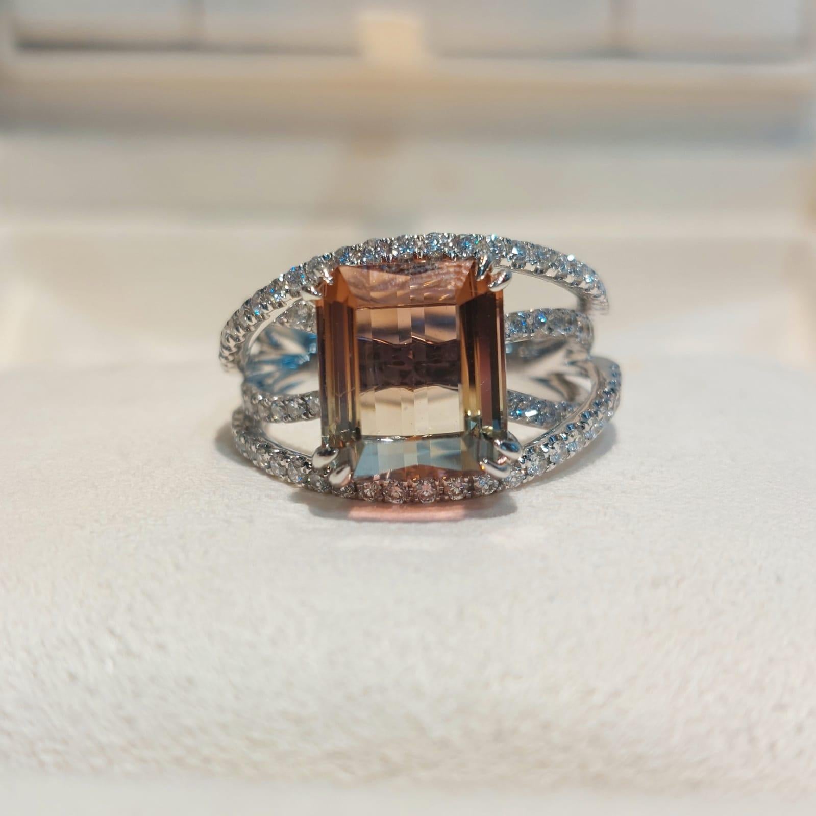 GILIN 18K White Gold Tourmaline Diamond Ring For Sale 2