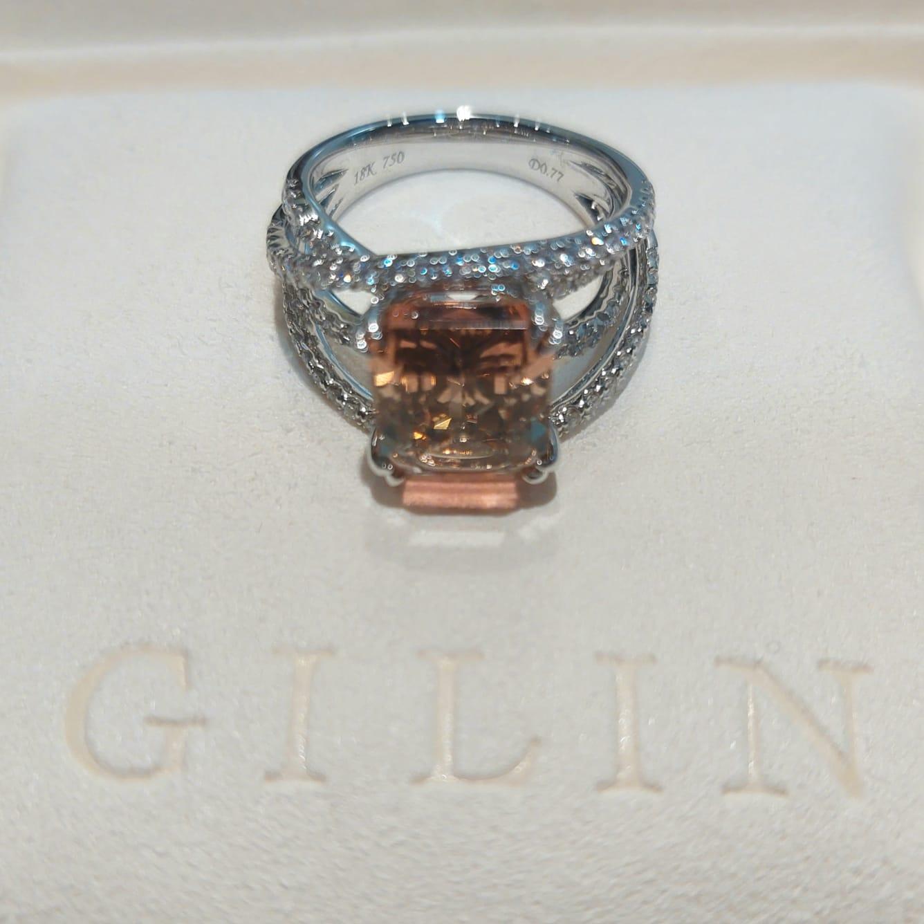 GILIN 18K White Gold Tourmaline Diamond Ring For Sale 3