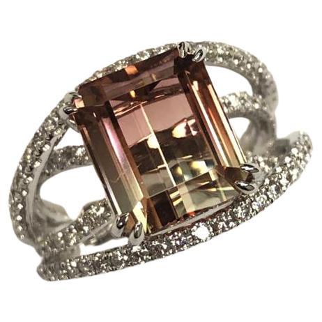 GILIN 18K White Gold Tourmaline Diamond Ring