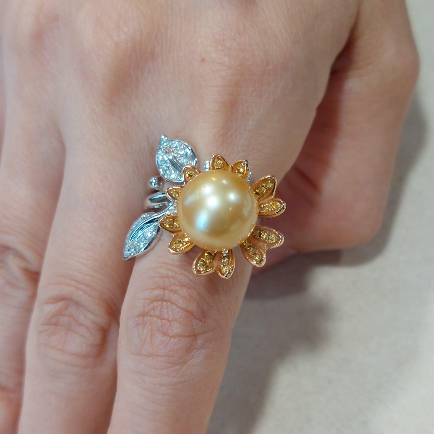GILIN Diamantring aus 18 Karat Weiß- und Roségold mit Perle im Angebot 4