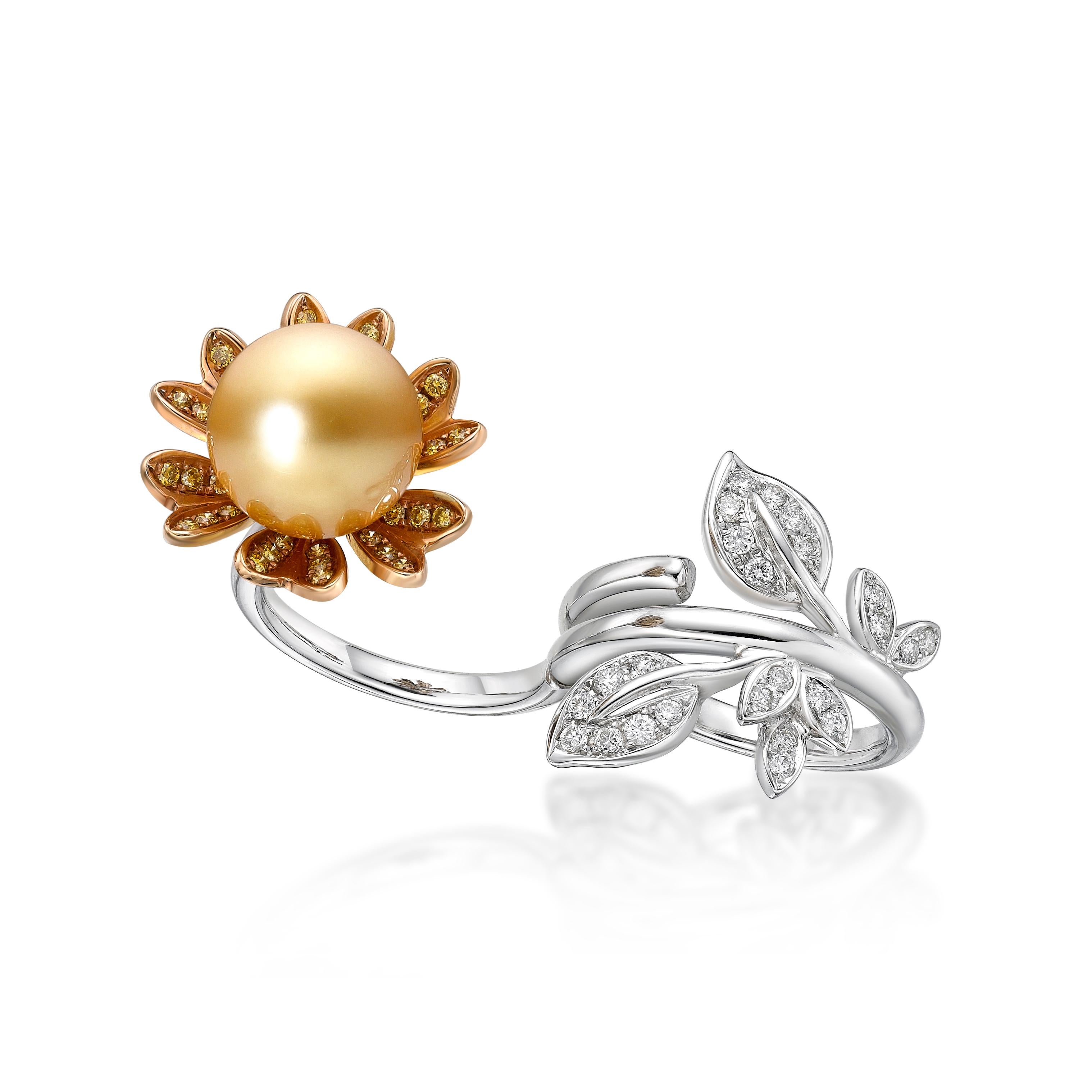 GILIN Diamantring aus 18 Karat Weiß- und Roségold mit Perle im Angebot 5