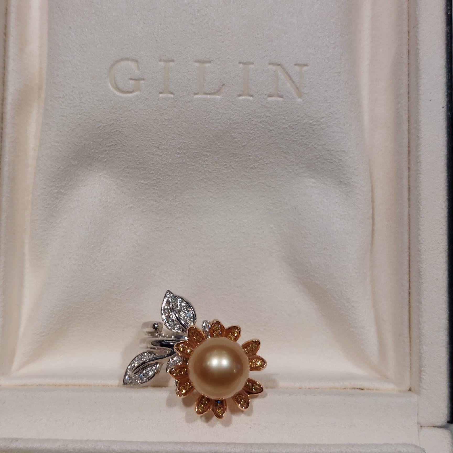 Gilin 18 Karat White Rose Gold Diamond Ring with Pearl In New Condition For Sale In Central, HK