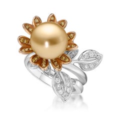 Gilin 18 Karat White Rose Gold Diamond Ring with Pearl