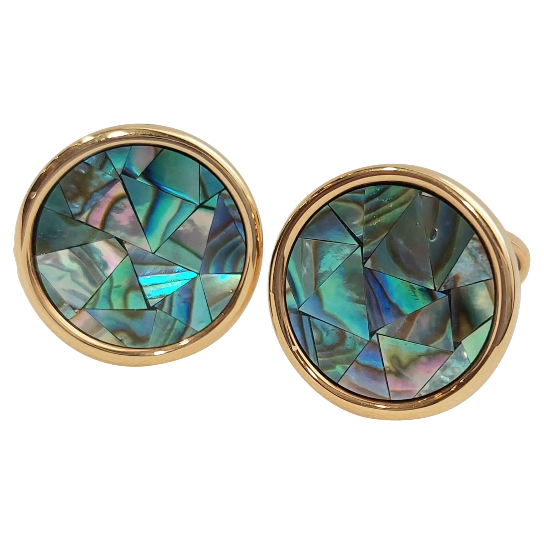 Gilin 18k Gelbgold Abalone Mosaik Manschettenknöpfe im Angebot