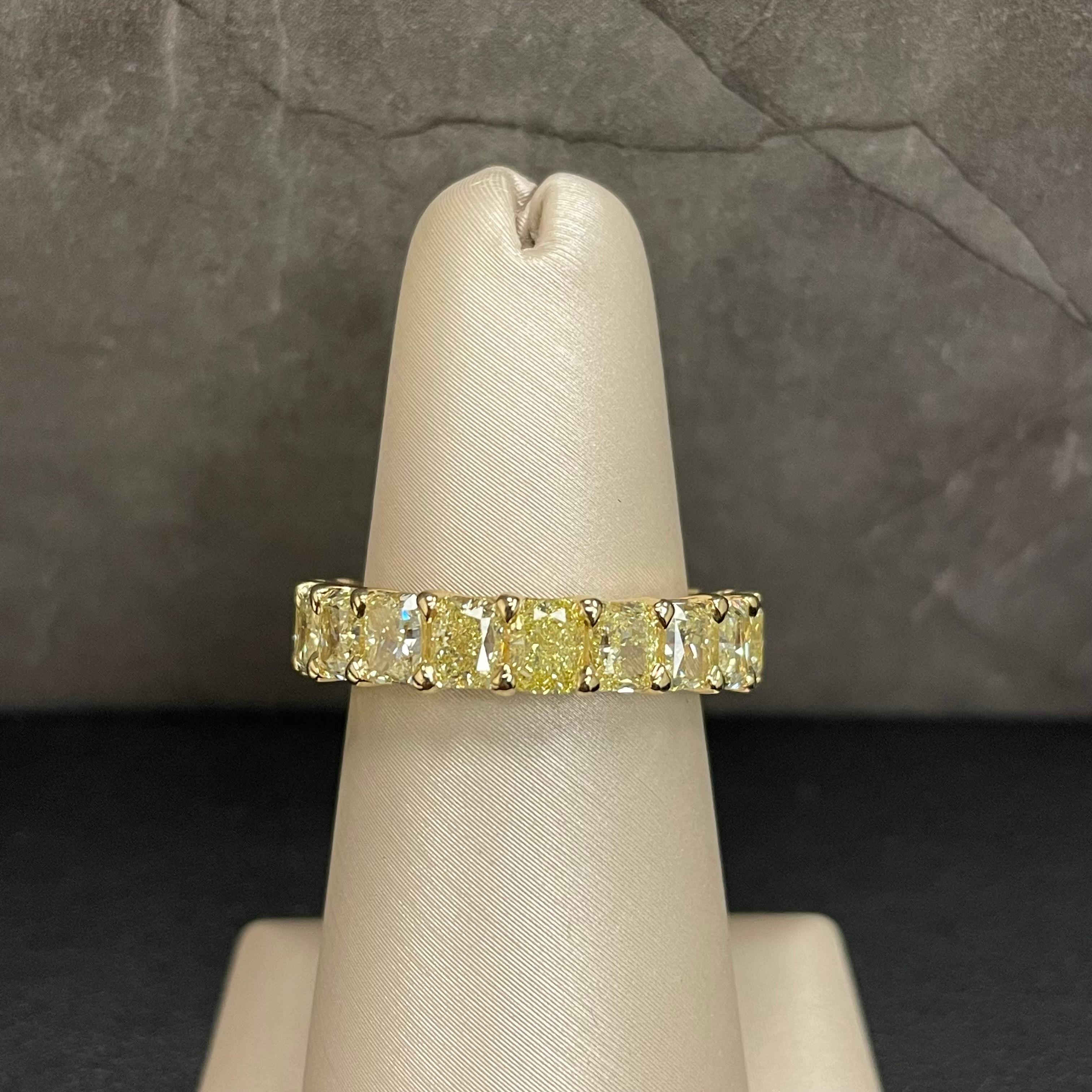 Radiant Cut GILIN 18K Yellow Gold Eternity Yellow Diamond Ring For Sale