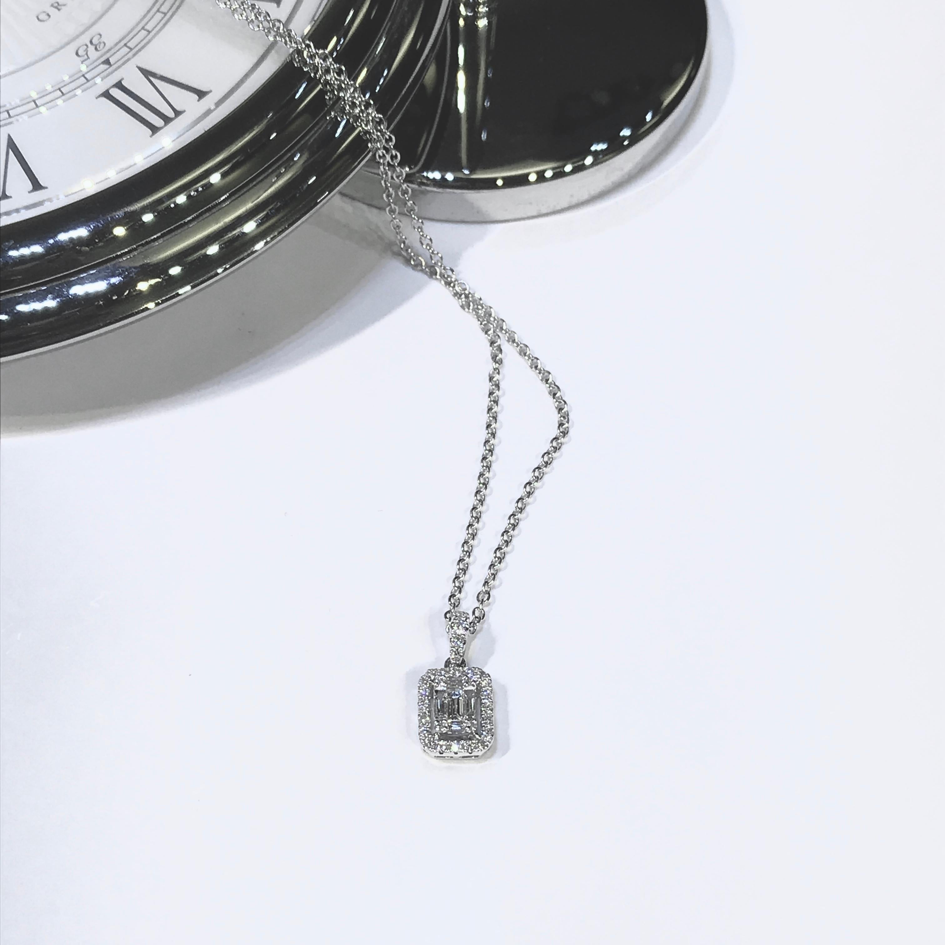 Modern GILIN, Clara Collection 18 Karat White Gold Baguette Illusion Diamond Pendant For Sale