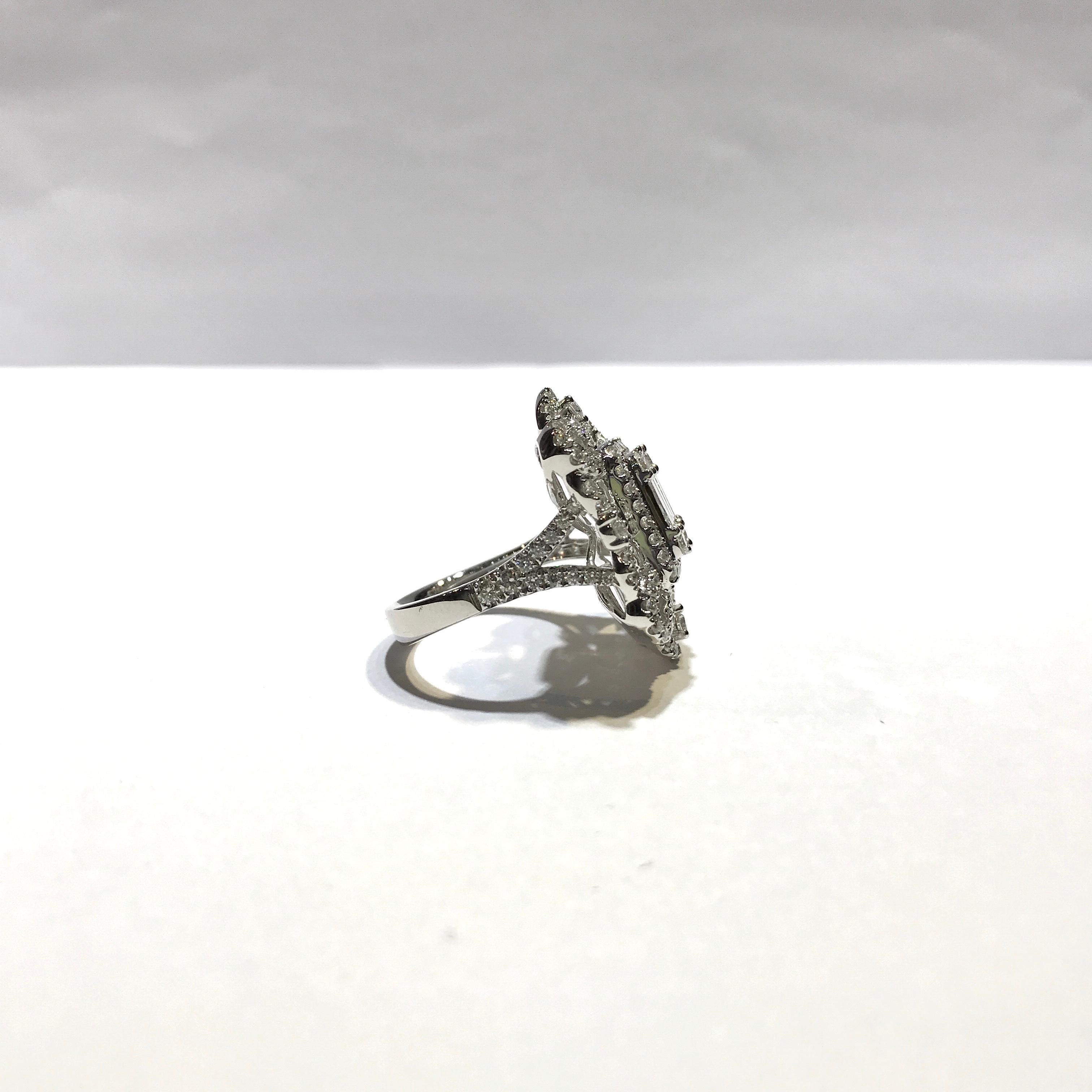 Round Cut GILIN- Mirrow Frame 18 Karat 'Weight' White Gold Cocktail Diamond Ring For Sale