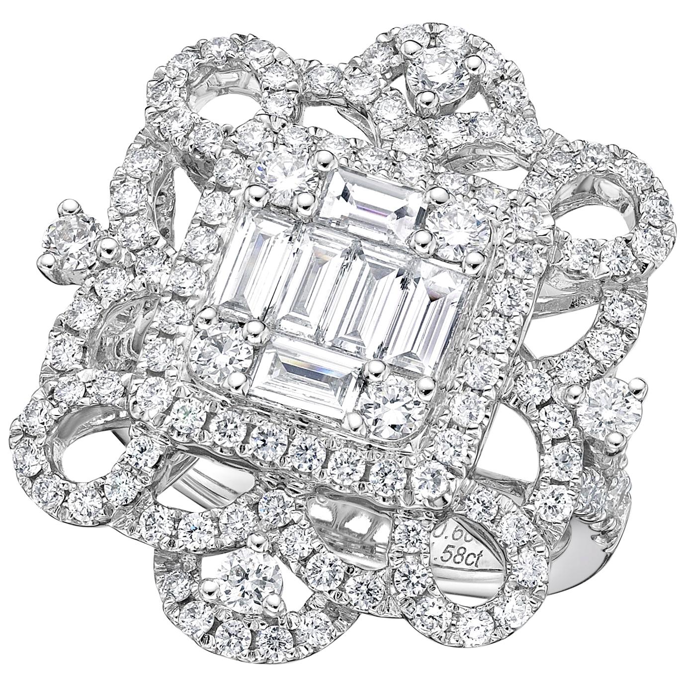GILIN- Mirrow Frame 18 Karat 'Weight' White Gold Cocktail Diamond Ring For Sale
