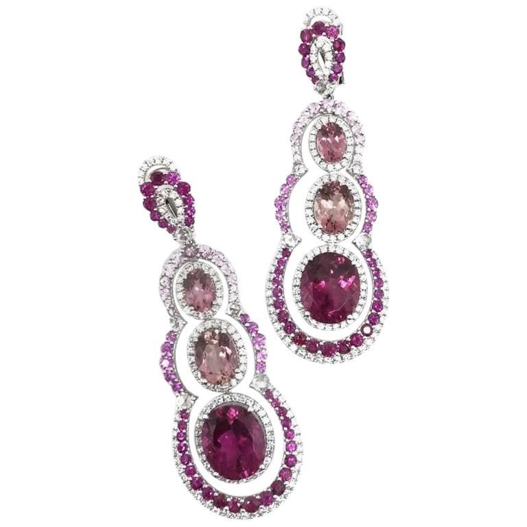 Gilin Tourmaline Rubelite Pink Sapphire and Diamond Party Earrings For Sale