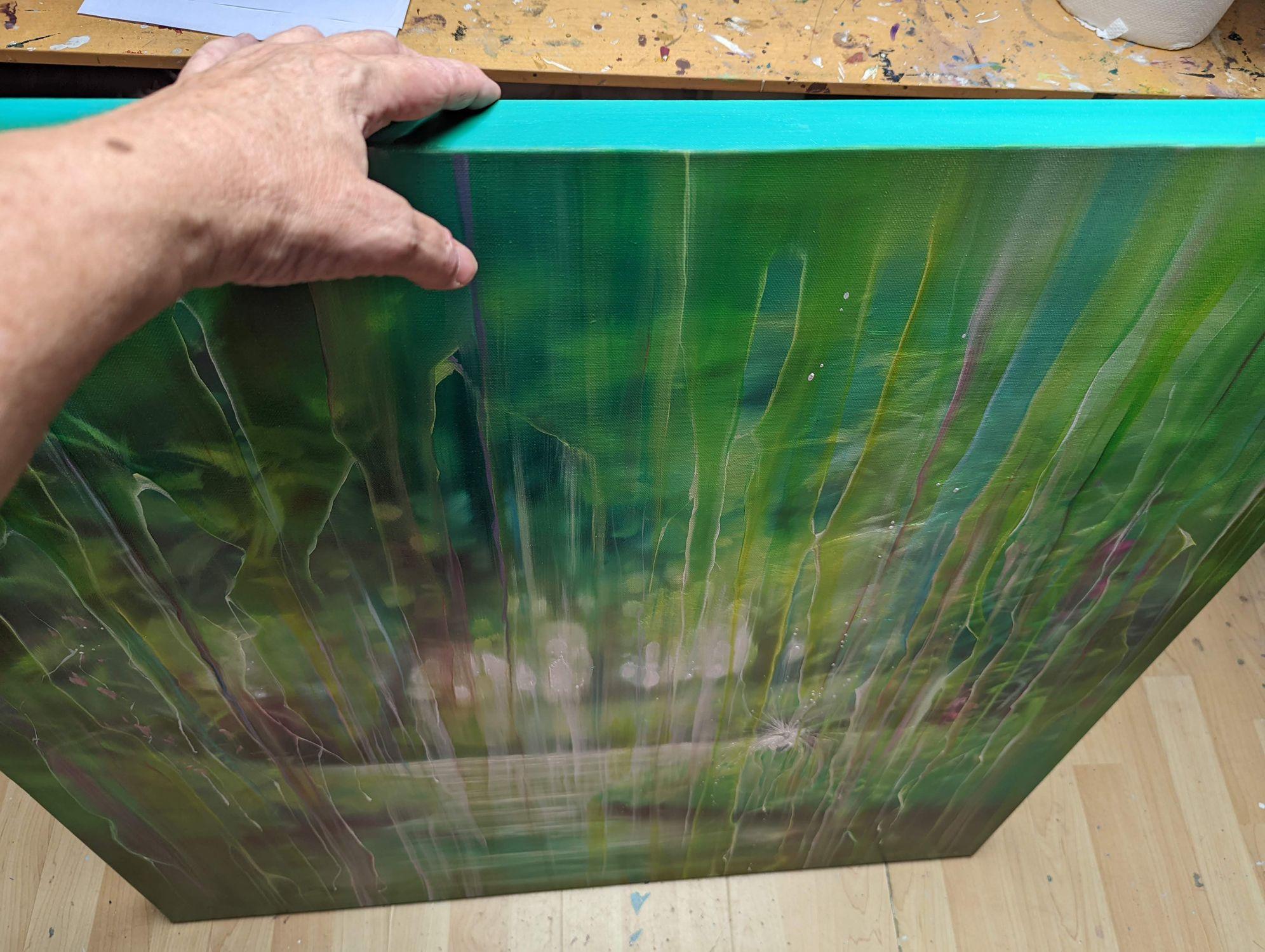 Émanation, abstraite verte avec aigret, peinture, huile sur toile en vente 1
