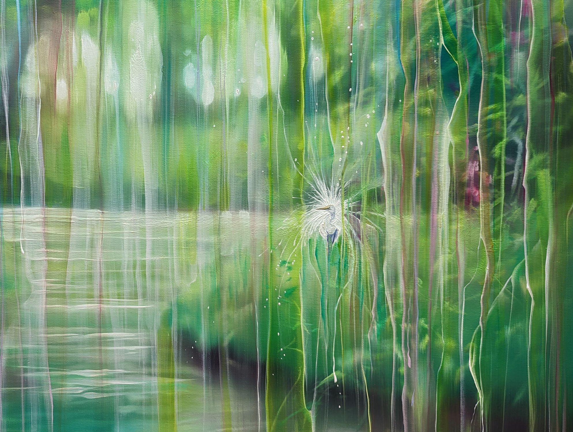 Émanation, abstraite verte avec aigret, peinture, huile sur toile en vente 2