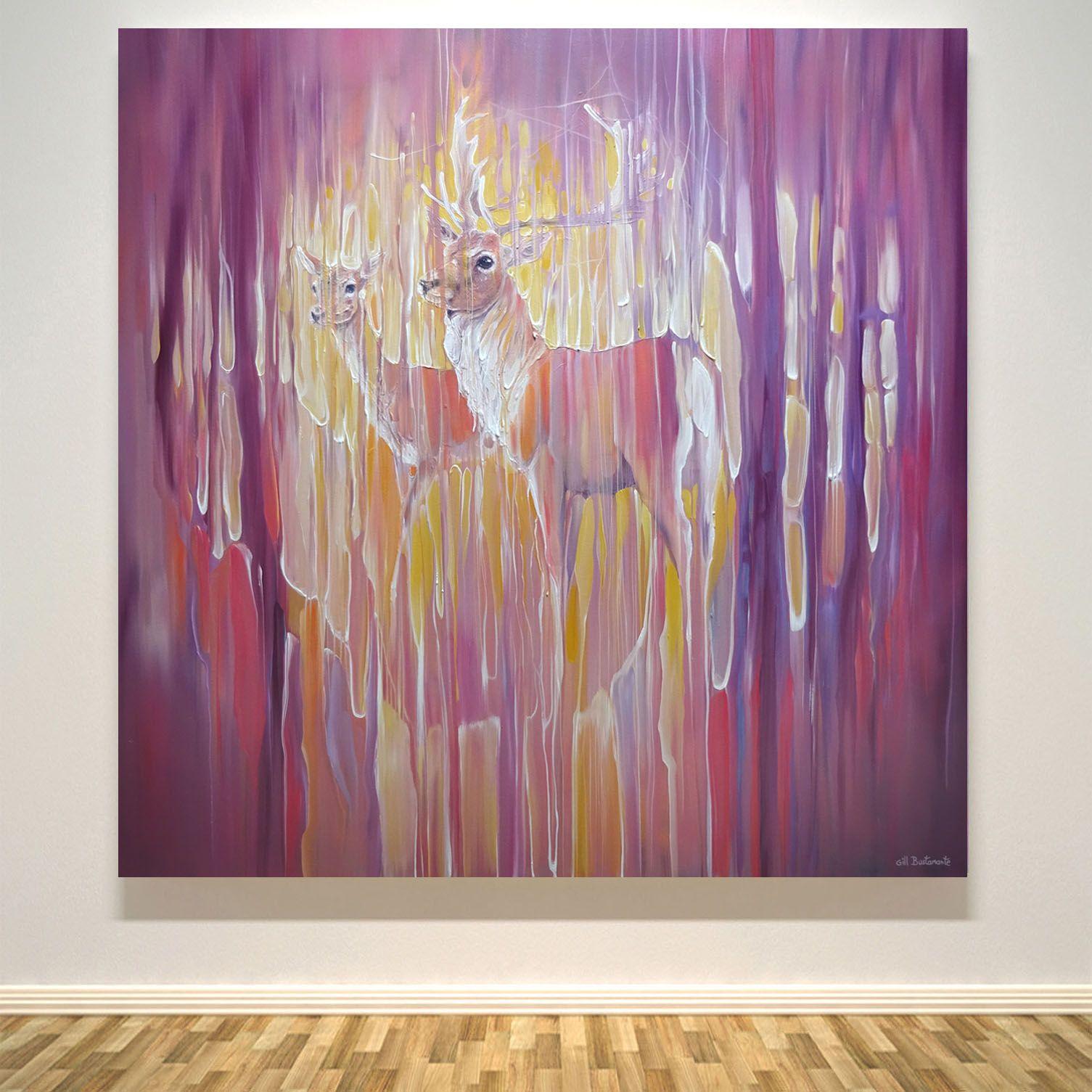 Forest Monarchs, large semi abstract deer painting, Painting, Oil on Canvas 1