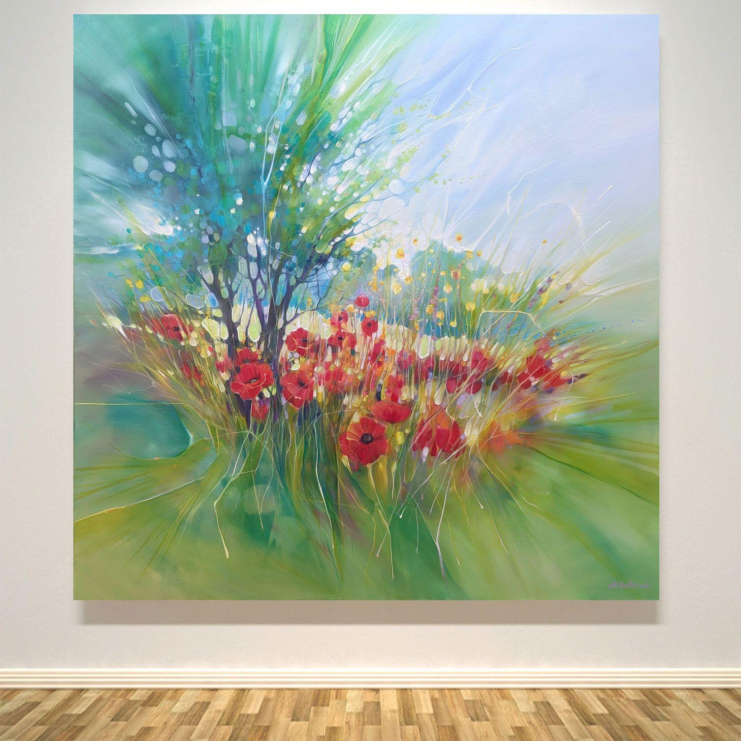 Giubilo di mezza estate, papaveri in un prato, Pittura, Olio su tela in vendita 2