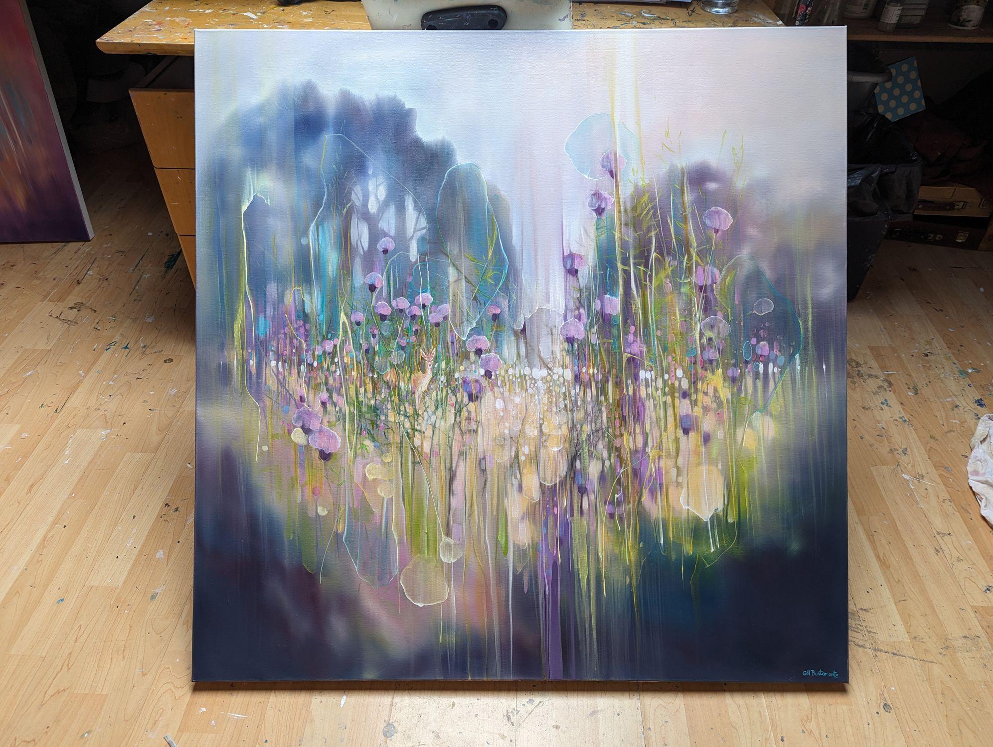 Témoin de la Saint-Jean, paysage de prairie d'été, peinture, huile sur toile - Autres styles artistiques Painting par Gill Bustamante