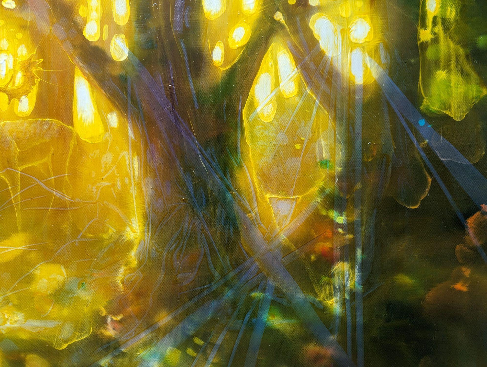 La Catedral de la Naturaleza es un gran óleo dorado de un claro de bosque otoñal. Mide 60x36x1,5 pulgadas. El cuadro muestra la vista de un claro a lo largo de un camino otoñal, con un ciervo semitransparente apenas visible a la izquierda. El estilo