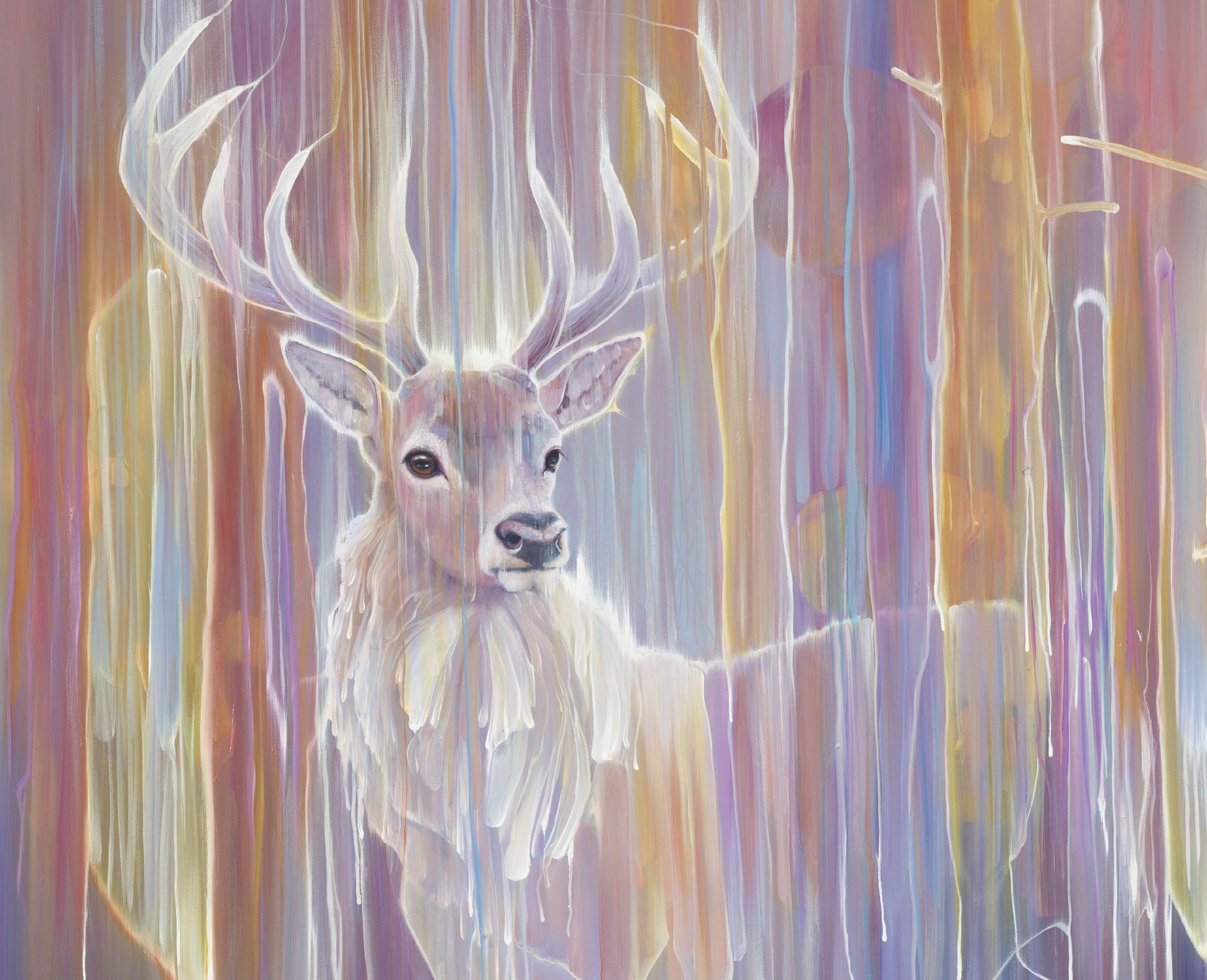 Cervo che si materializza, Pittura, Olio su tela - Painting Contemporaneo di Gill Bustamante