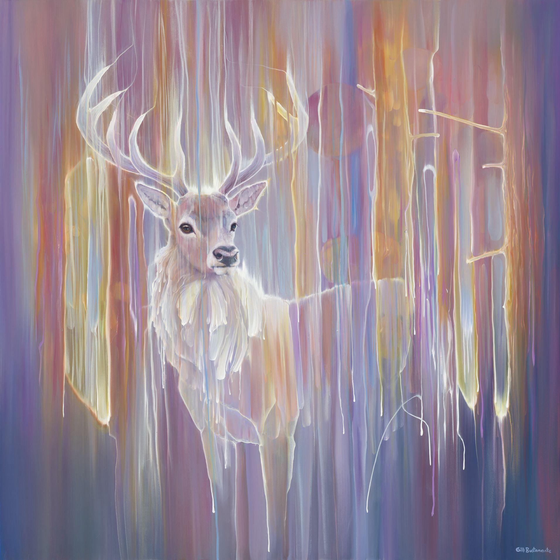 Cervo che si materializza, Pittura, Olio su tela - Painting di Gill Bustamante