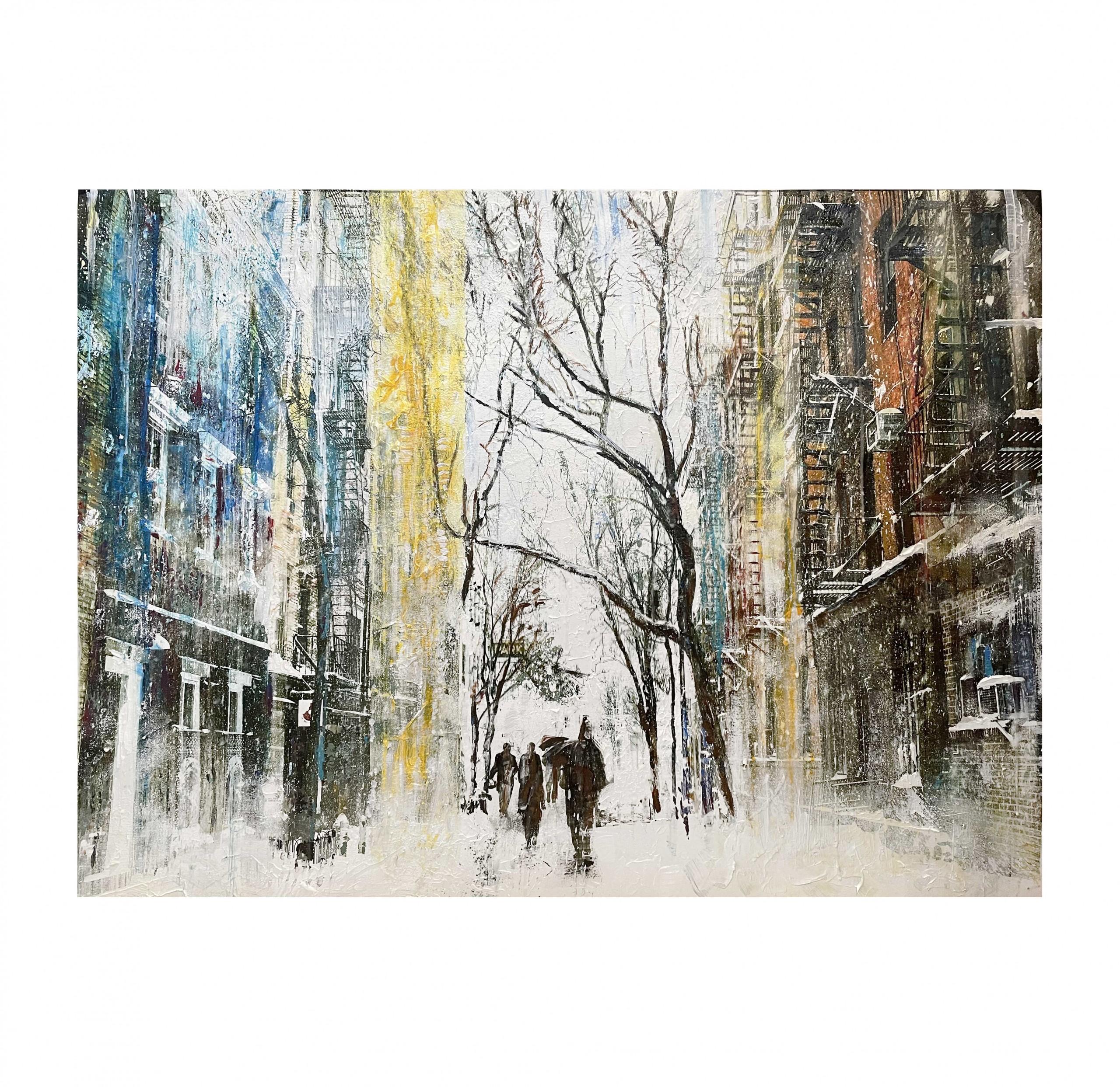 Peinture originale de paysage de neige à New York, art d'affirmation new-yorkais, techniques mixtes - Contemporain Painting par Gill Storr