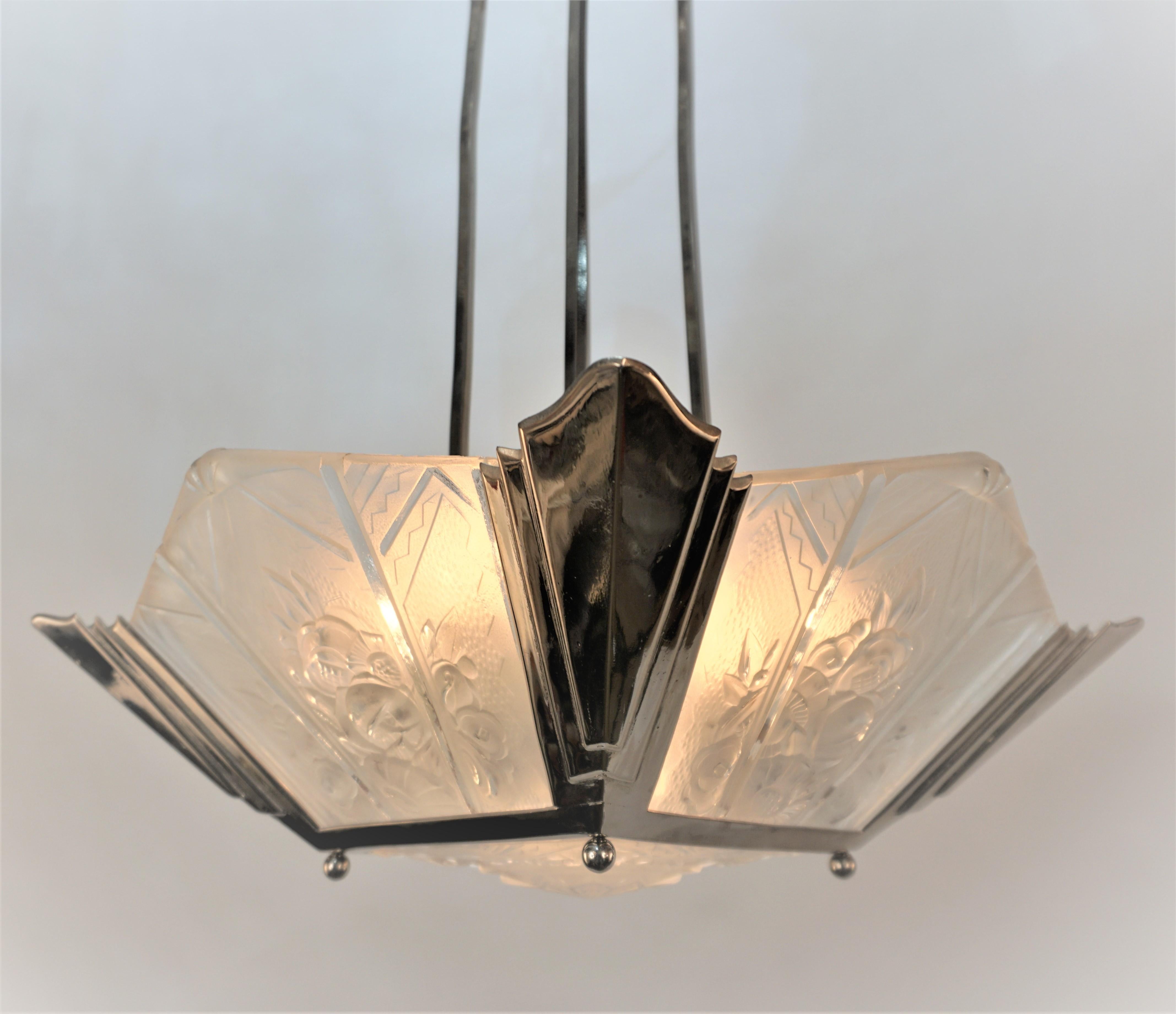 French Gilles 1920's Art Deco Chandelier For Sale