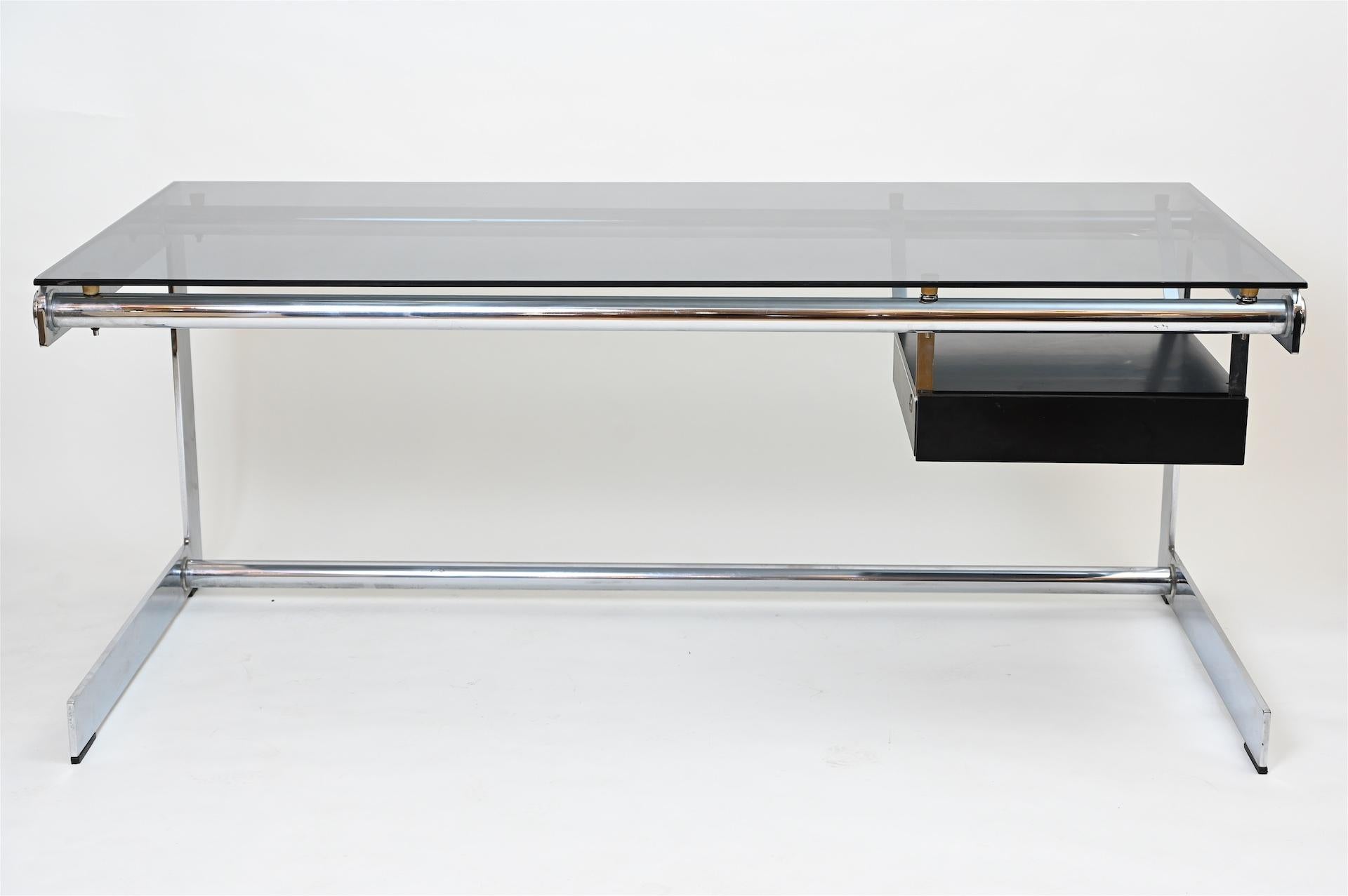 Gilles Bouchez for Airborne Chrome and Glass Desk, France, circa 1965 In Good Condition In London, GB