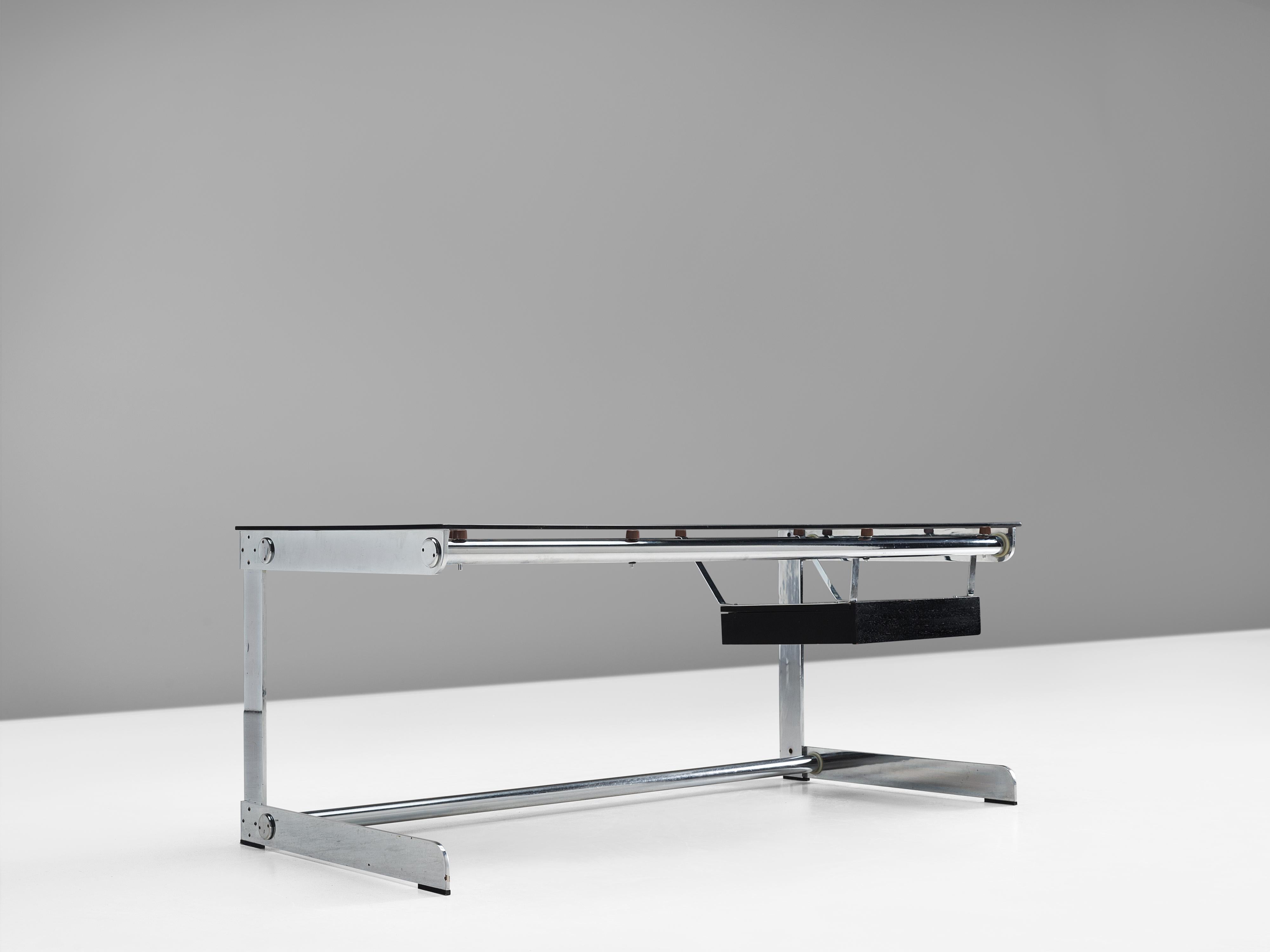 French Gilles Bouchez for Airborne Desk with a Drawer in Glass and Steel