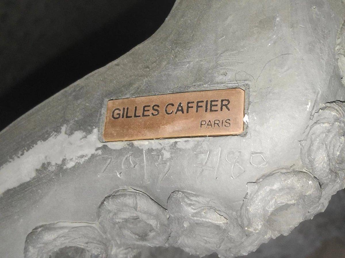 Gilles CAFFIER (1963) ceramic side table, leather top, signed and dated Cerámico en venta