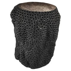 Gilles CAFFIER (1963) ceramic side table, leather top, signed and dated