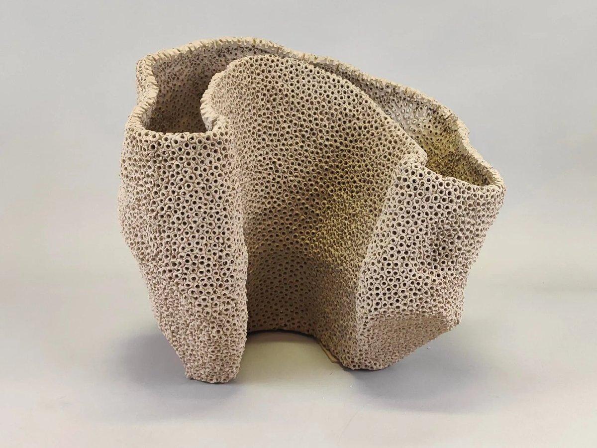 Organic Modern Gilles CAFFIER (1963) free-form ceramic vase, signed and dated For Sale