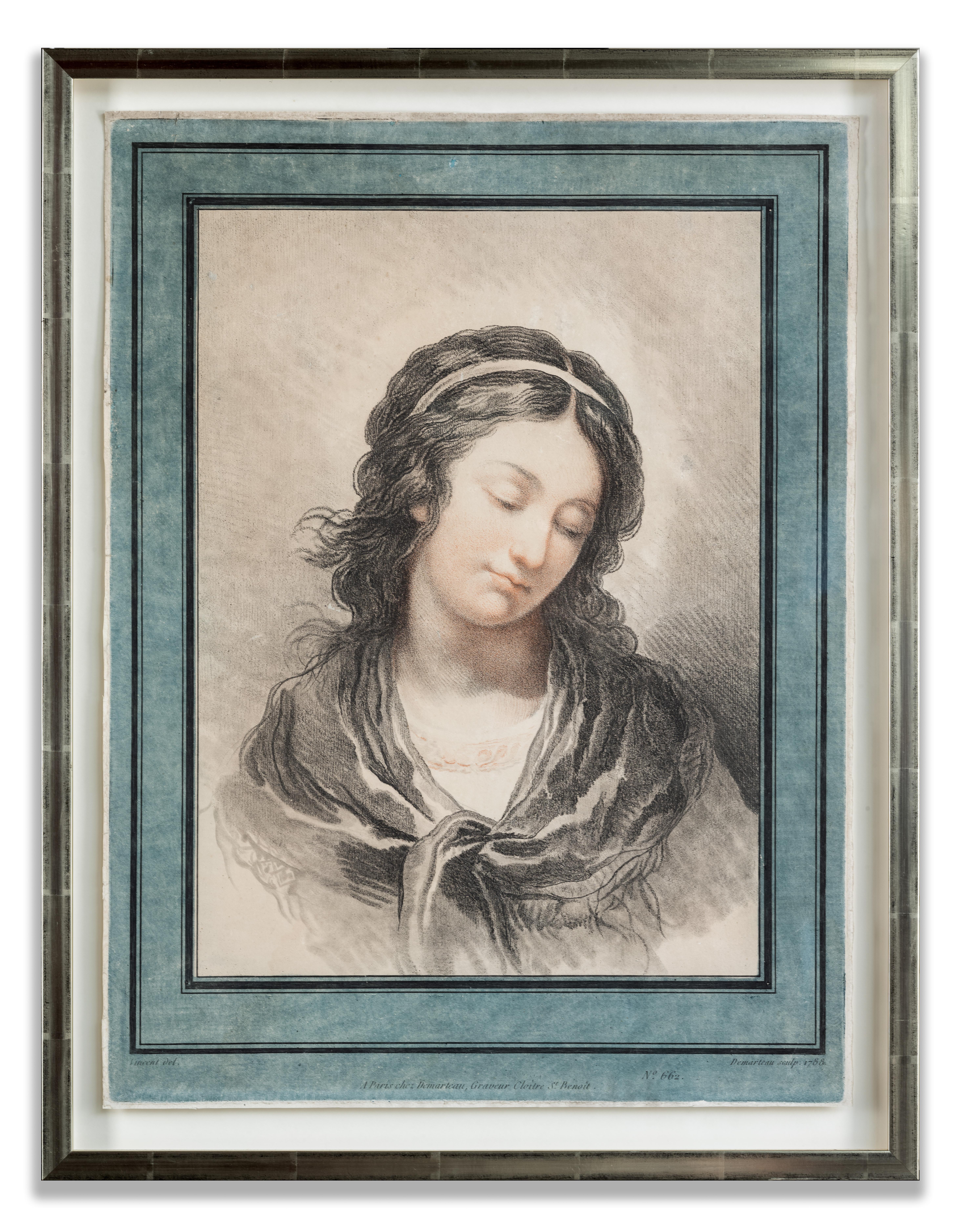Portraits of Two Ladies, Pair of Portraits, Young Woman, Demarteau after Vincent