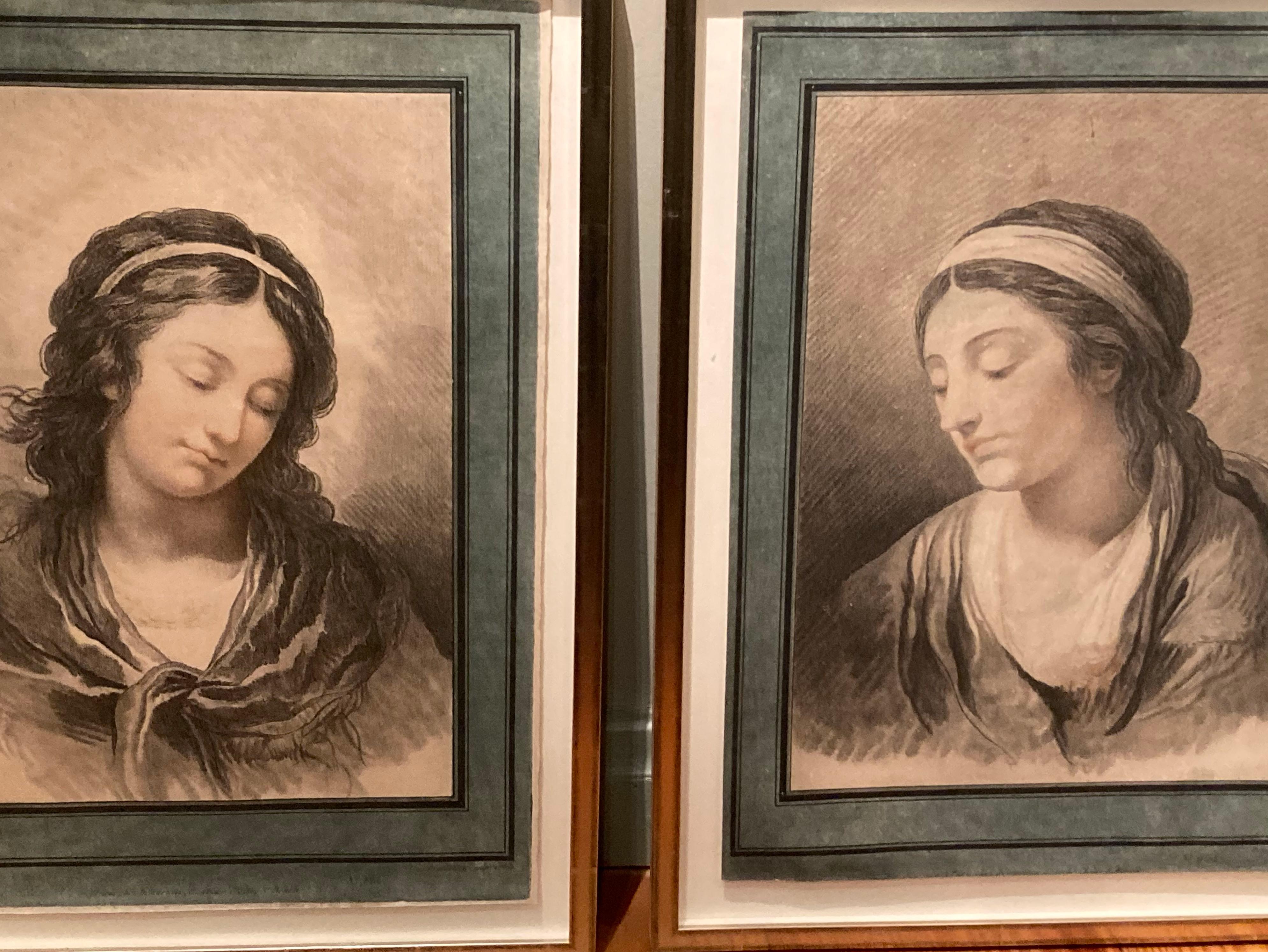 Paire de portraits de deux femmes, maîtres anciens, 18ème siècle, français, Demarteau - Romantique Print par Gilles Demarteau