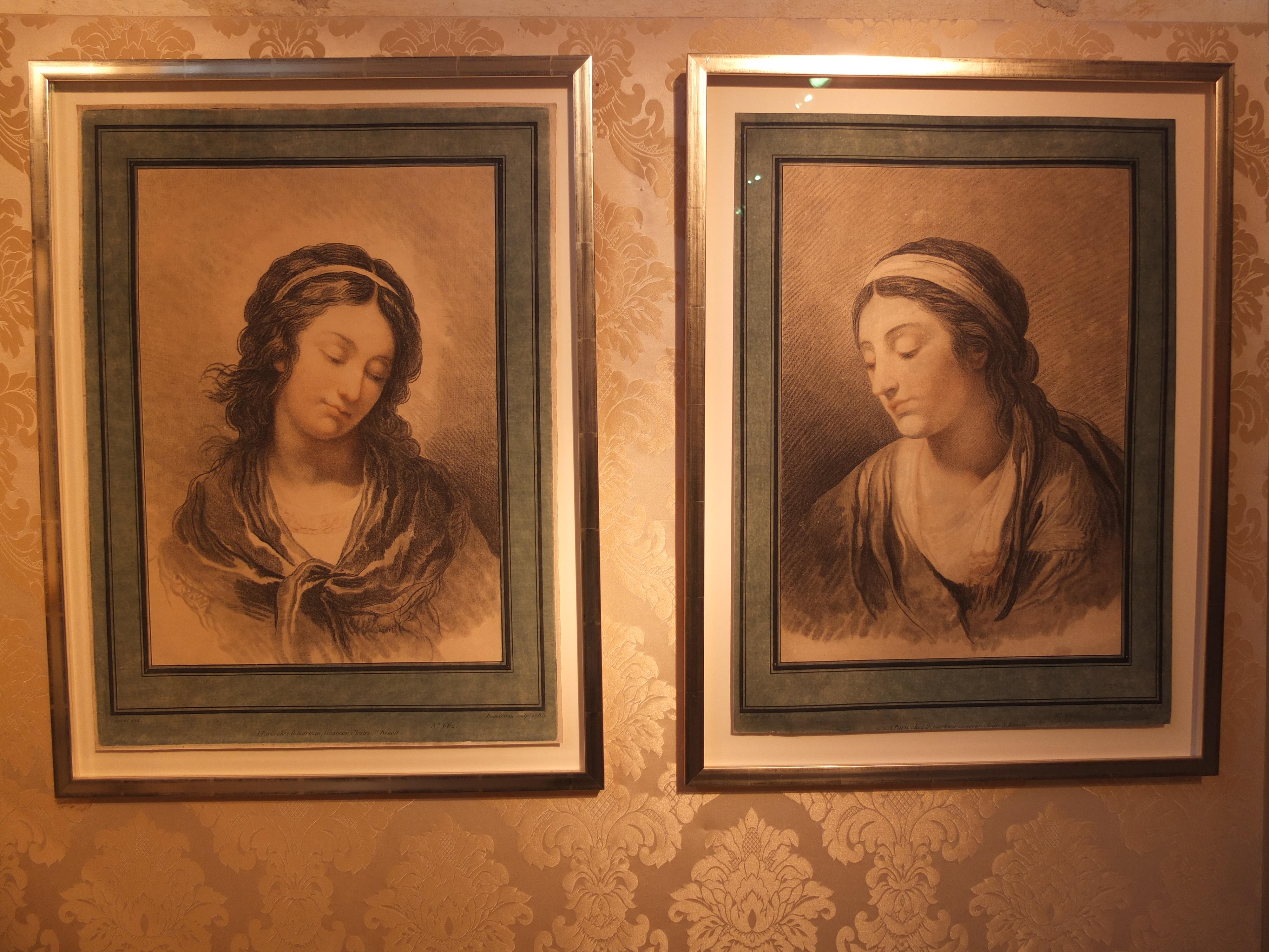 Pair of Portraits, Two Ladies, Head of a Young Woman, Demarteau, French, Rococco For Sale 2