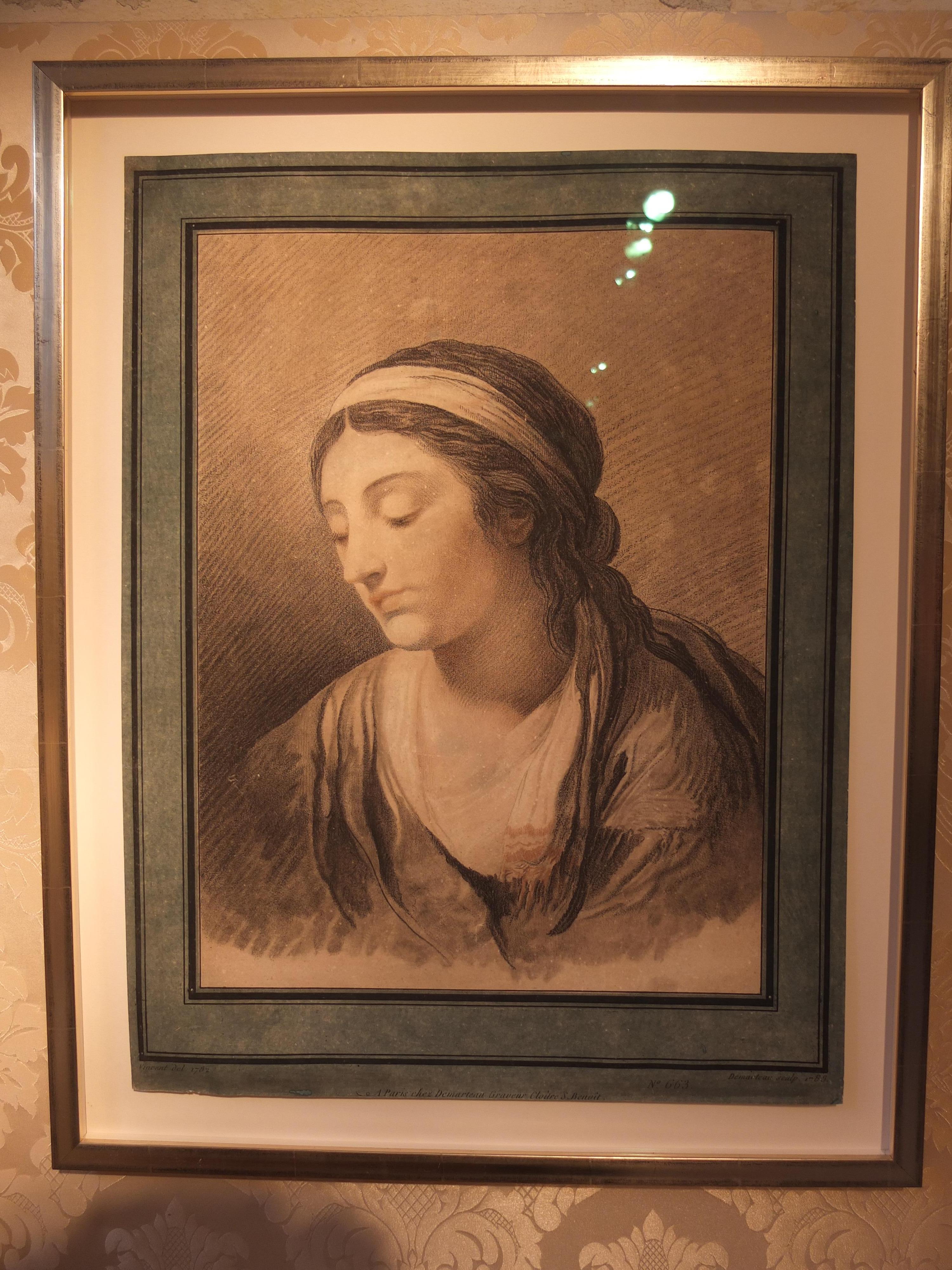 Pair of Portraits, Two Ladies, Head of a Young Woman, Demarteau, French, Rococco For Sale 4