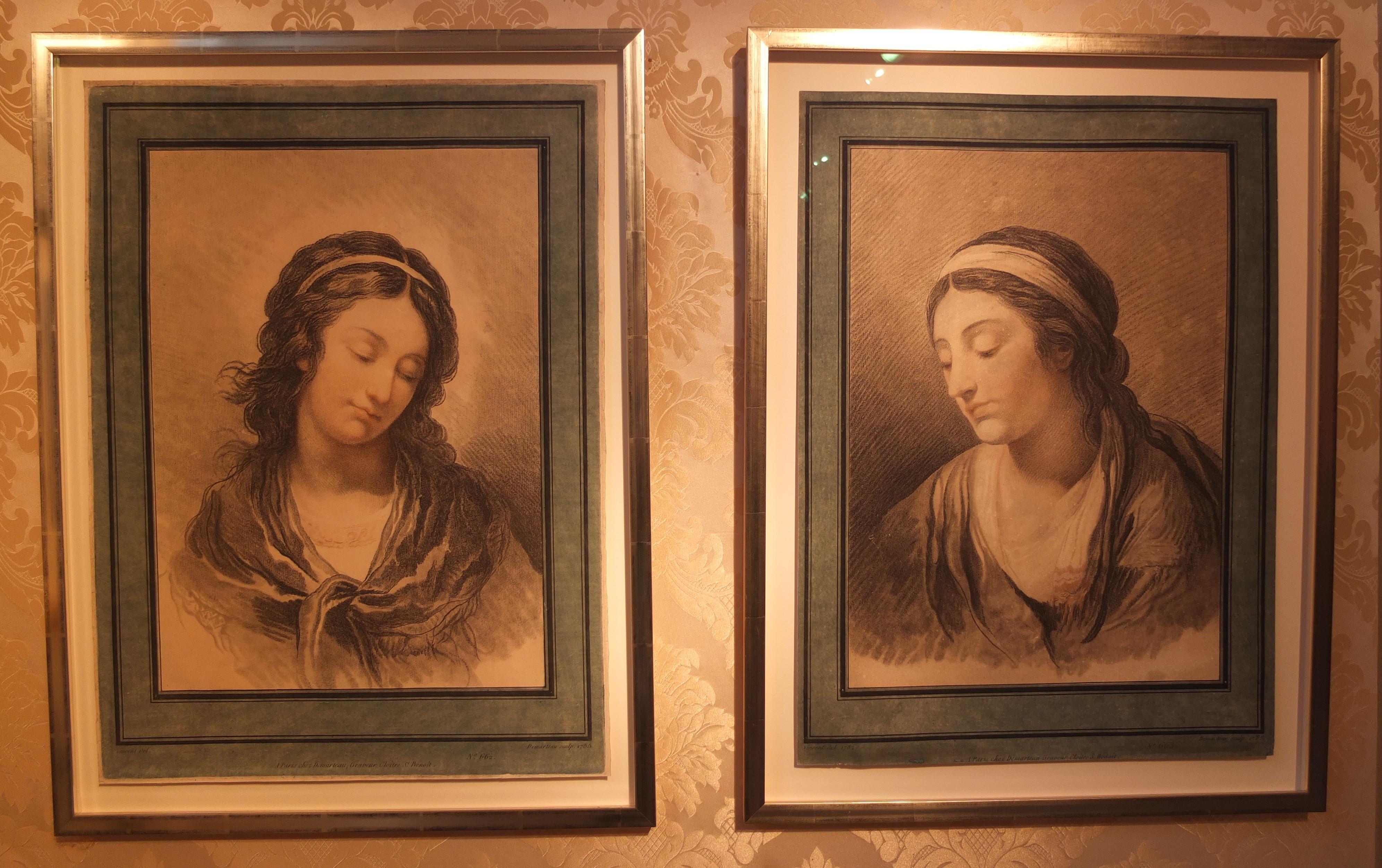 Pair of Portraits, Two Ladies, Head of a Young Woman, Demarteau, French, Rococco For Sale 1