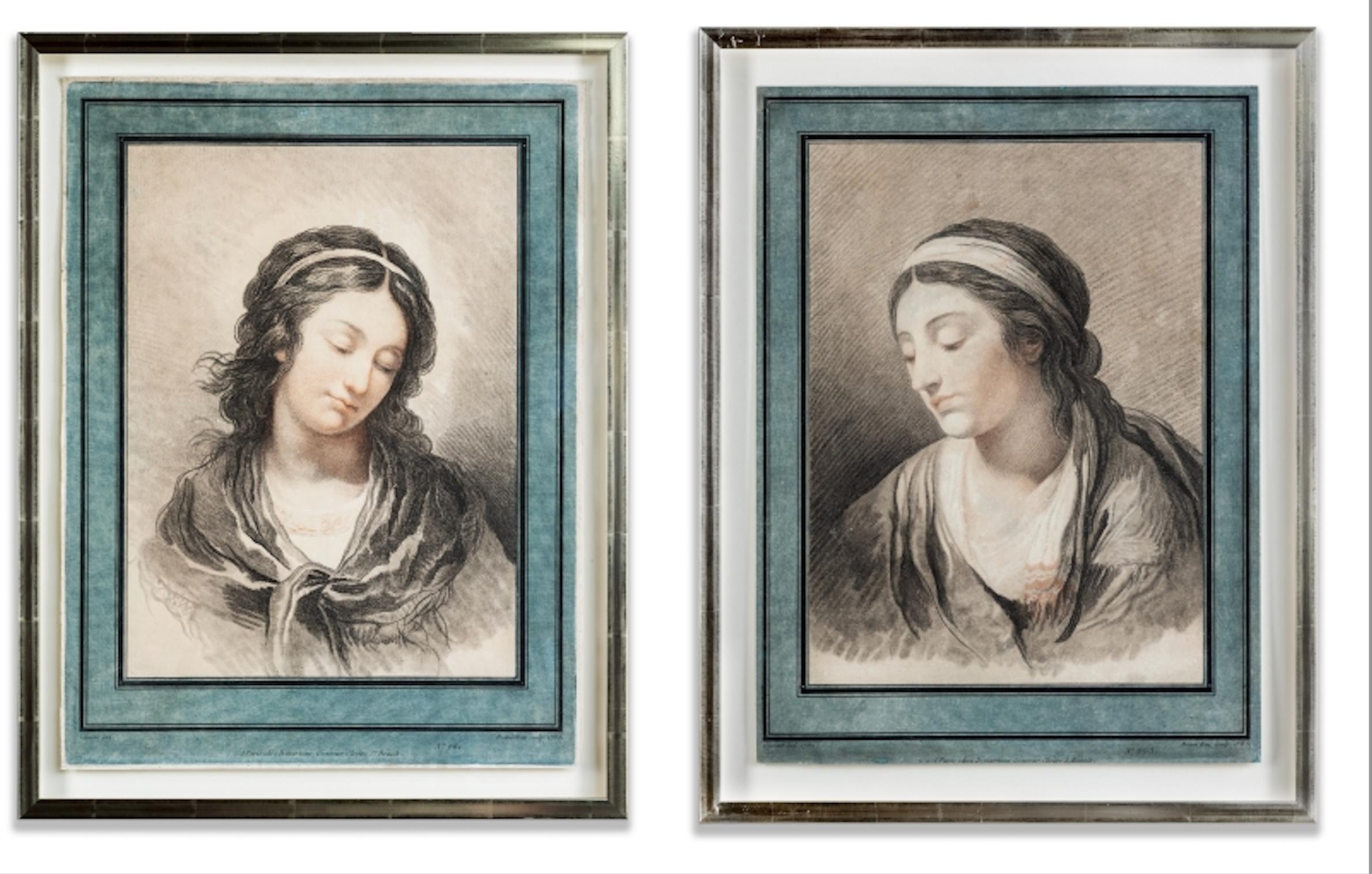 Paire de portraits de deux femmes, jeune femme, Demarteau d'après Vincent - Print de Gilles Demarteau