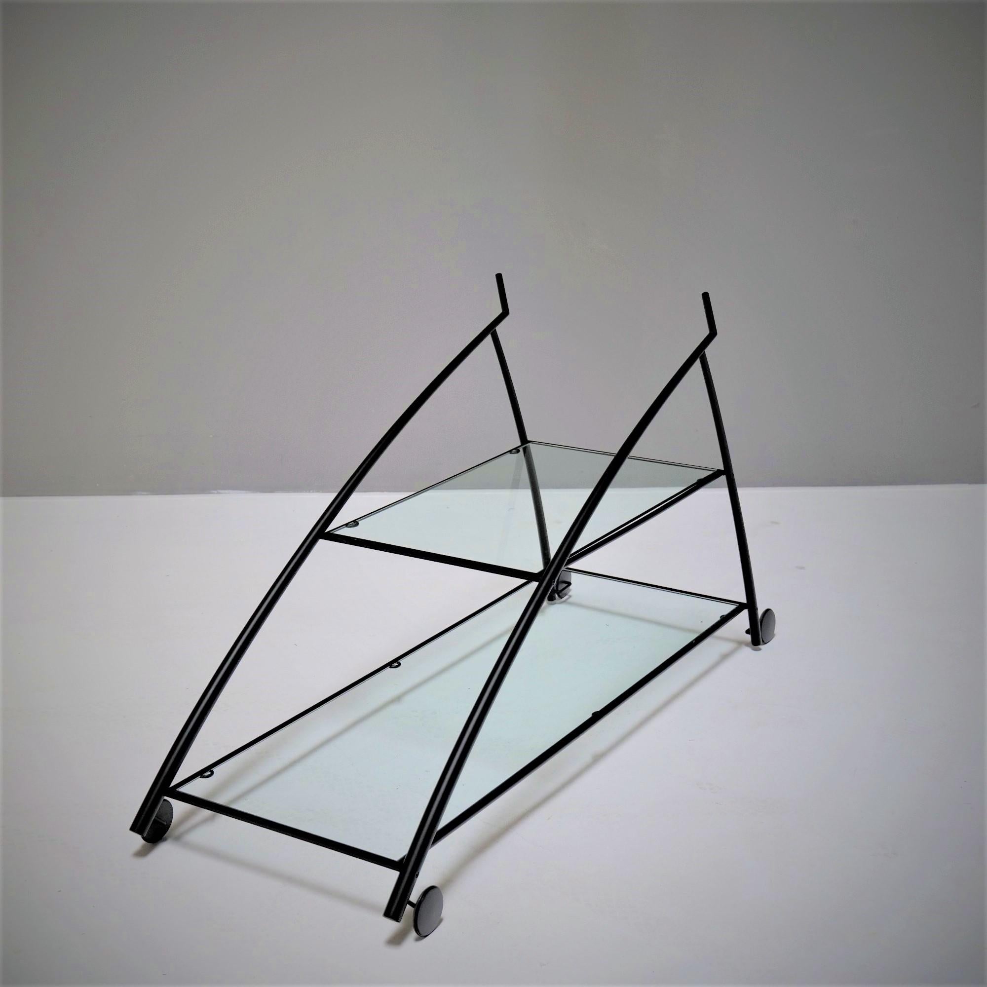 Glass Gilles Derain, bar trolley for Lumen, 1980 For Sale