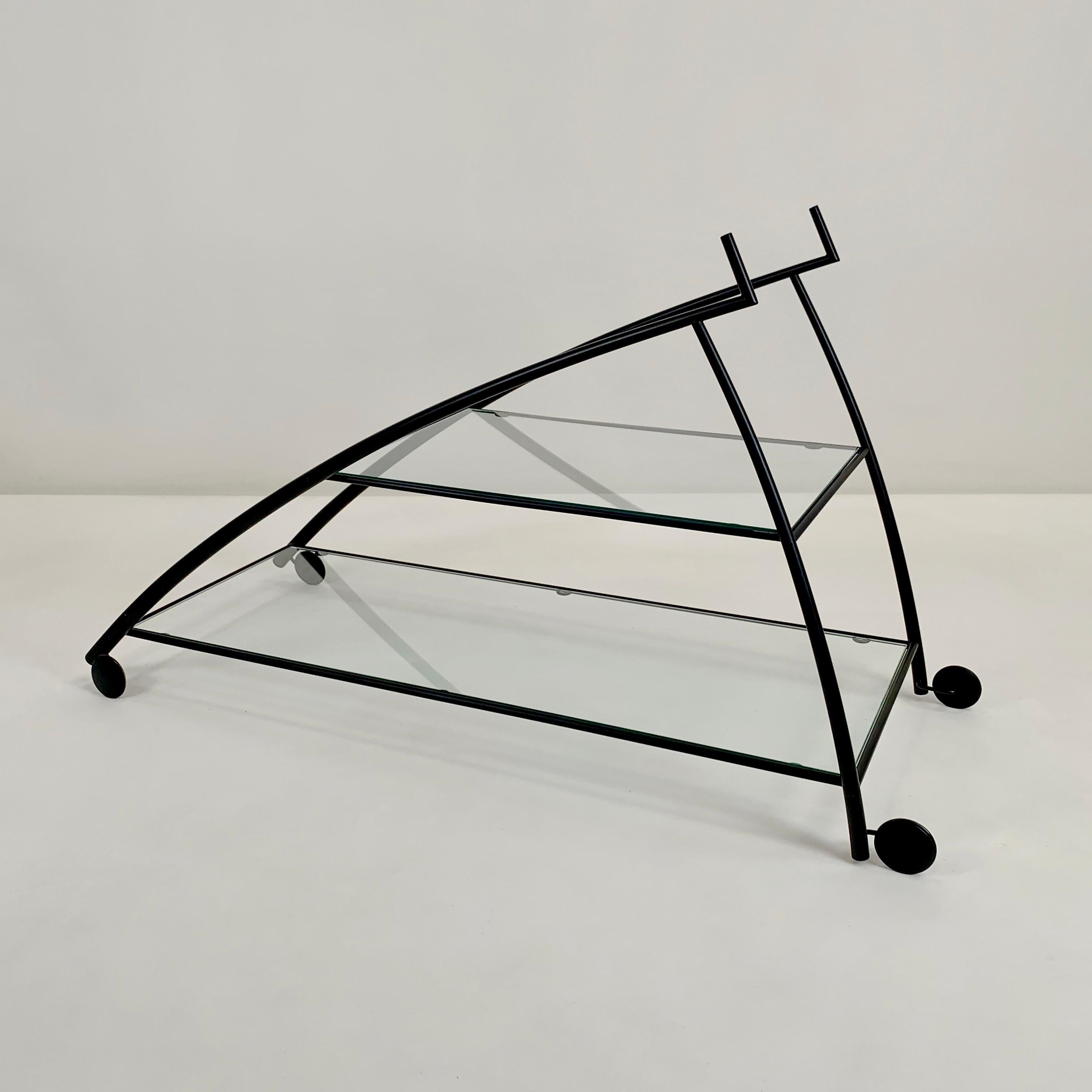 Gilles Derain Black Metal and Glass Trolley for Lumen circa 1980, France . For Sale 4