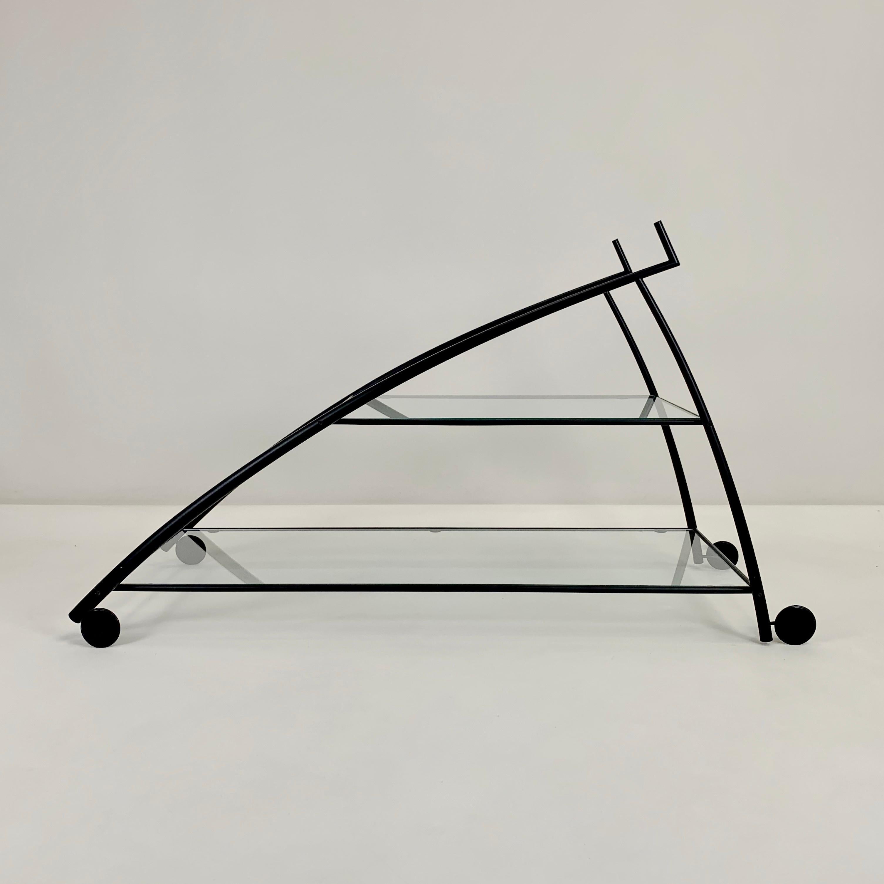 Gilles Derain Black Metal and Glass Trolley for Lumen circa 1980, France . For Sale 5