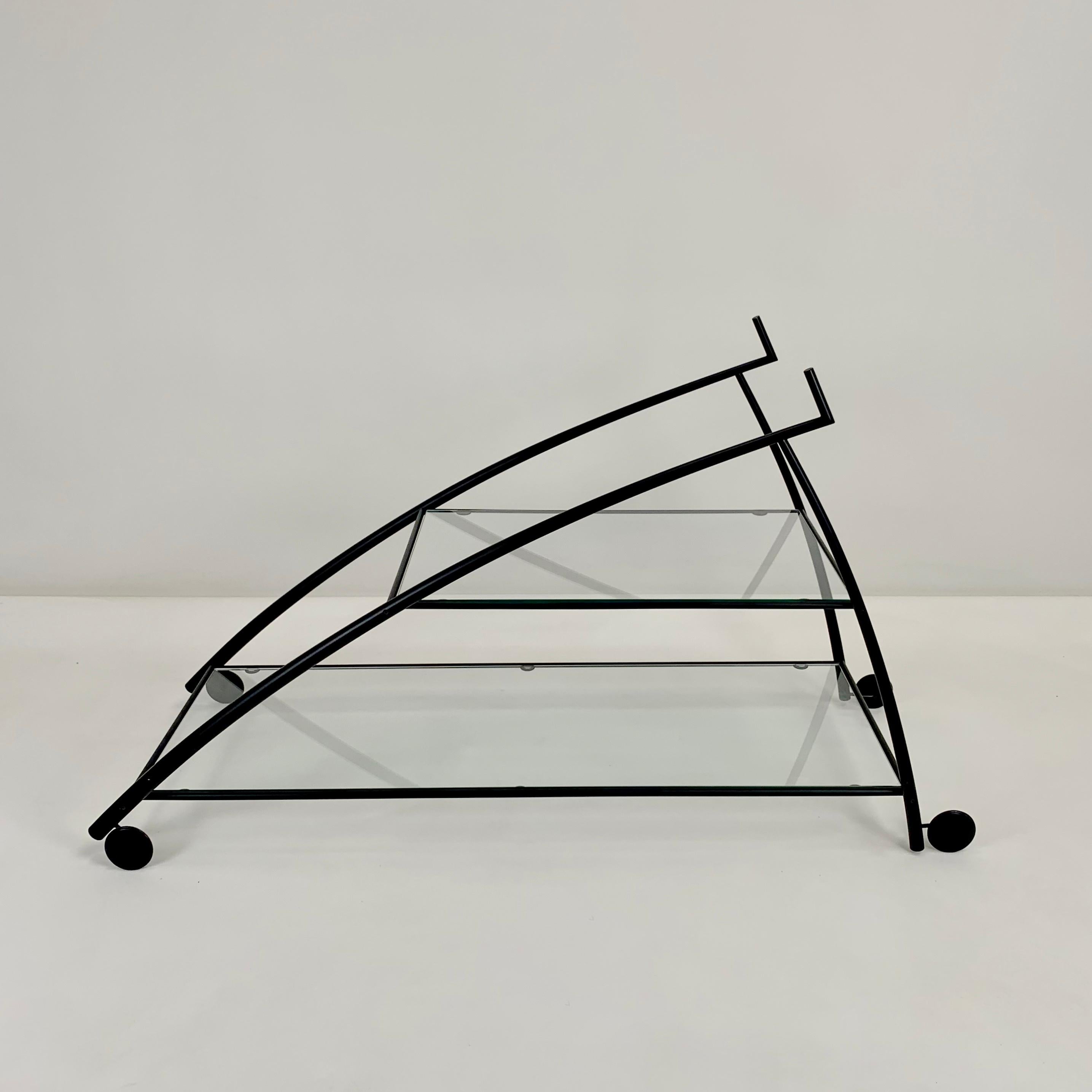 Gilles Derain Black Metal and Glass Trolley for Lumen circa 1980, France . For Sale 6